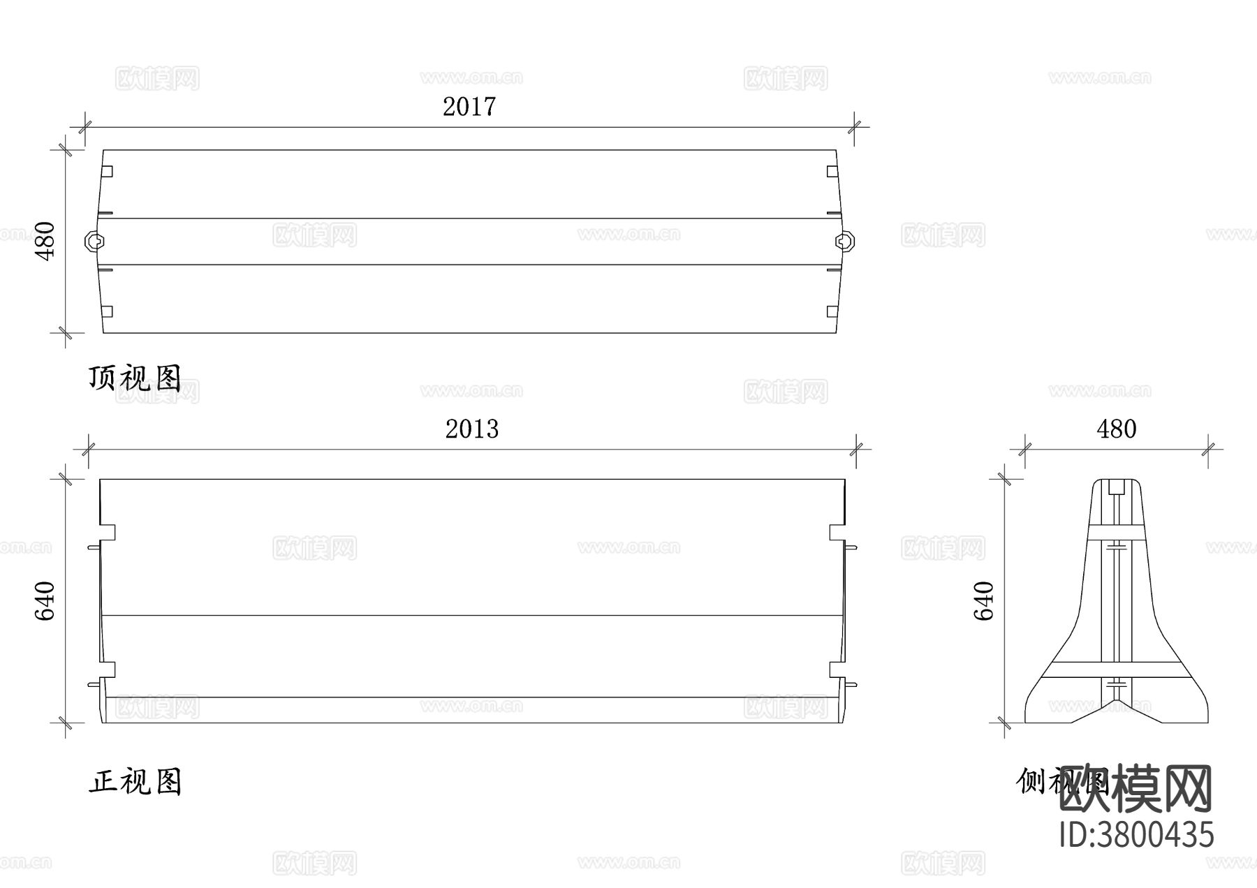 混凝土护栏平面图 护栏结构图CAD三视图