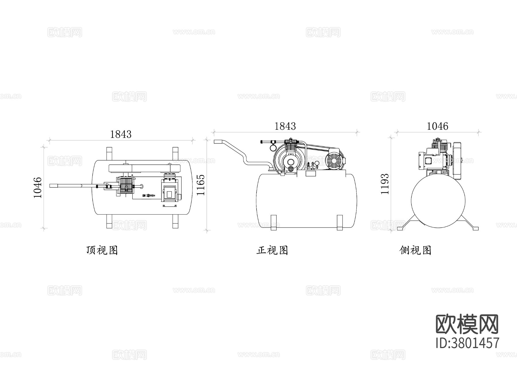 空压机平面图 空压机结构图CAD三视图