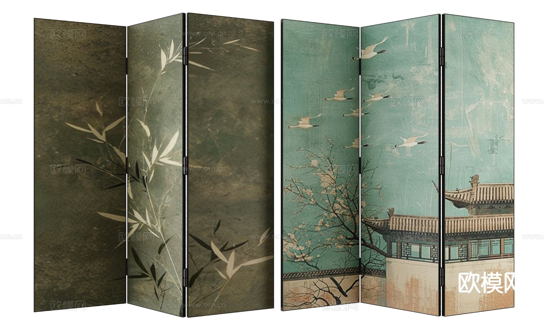 新中式折叠屏风3d模型下载