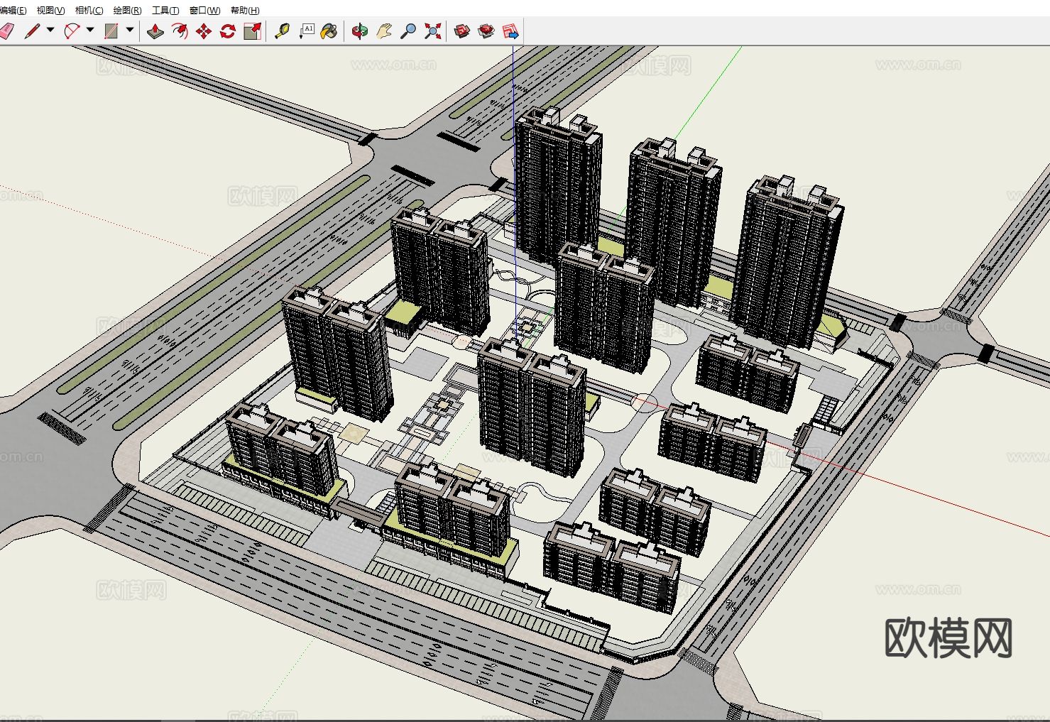 住宅小区鸟瞰su模型