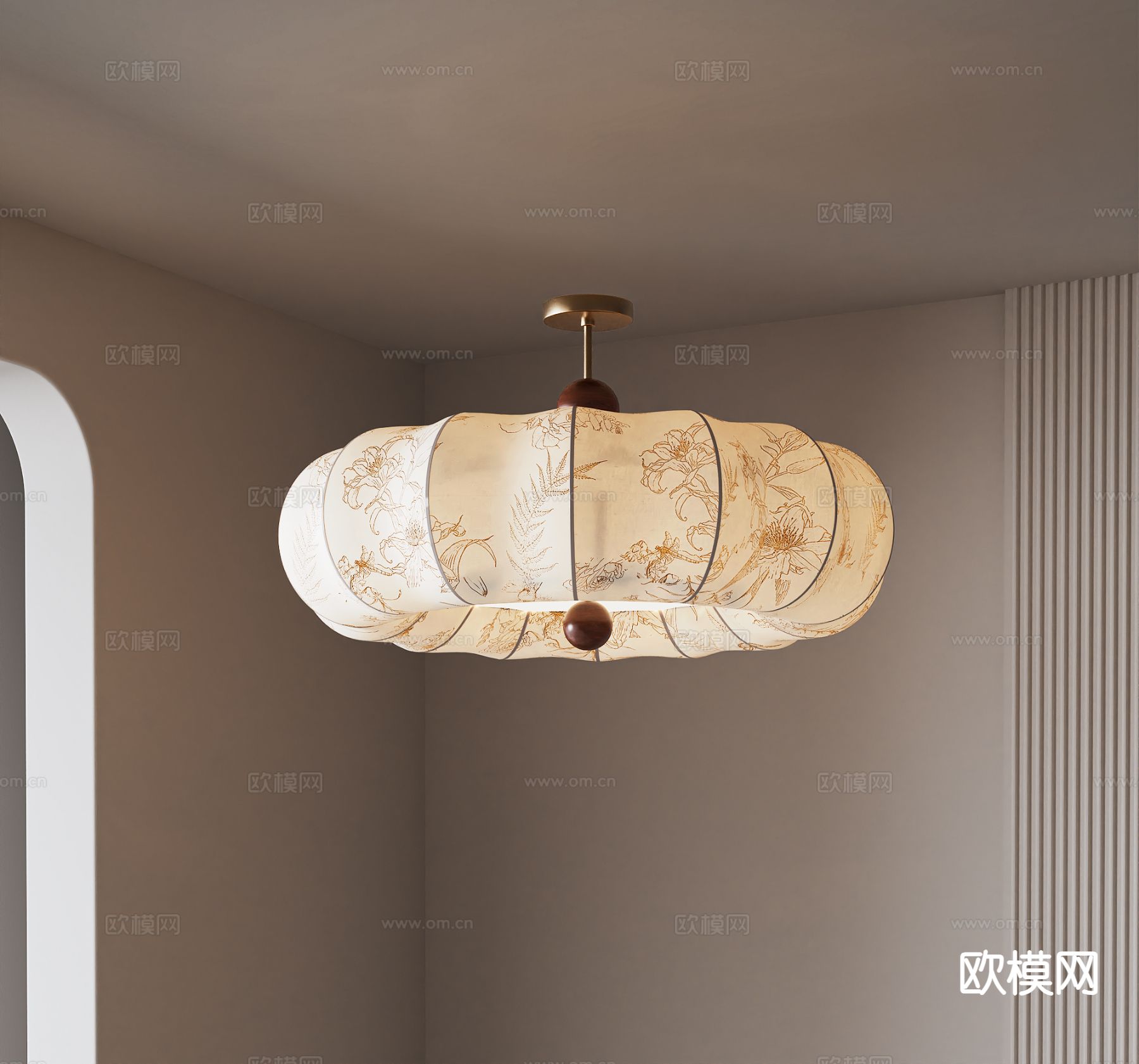 中古风吸顶灯 卧室灯su模型下载（渲染图2）