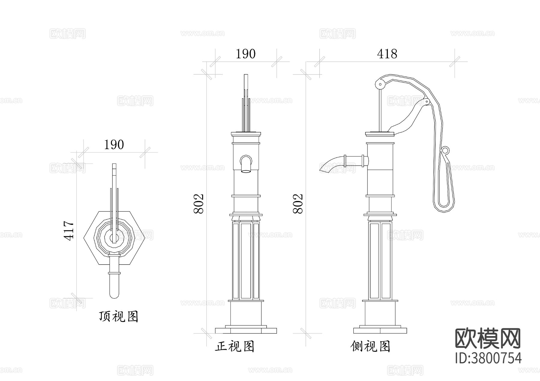 井抽水泵平面图 抽水泵CAD三视图