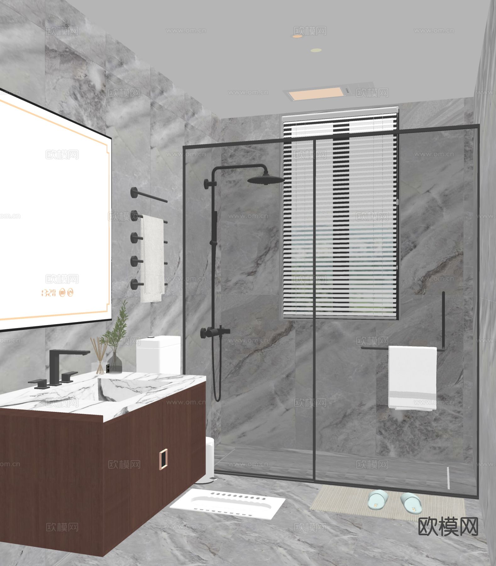 新中式卫生间 浴室su模型下载（渲染图1）