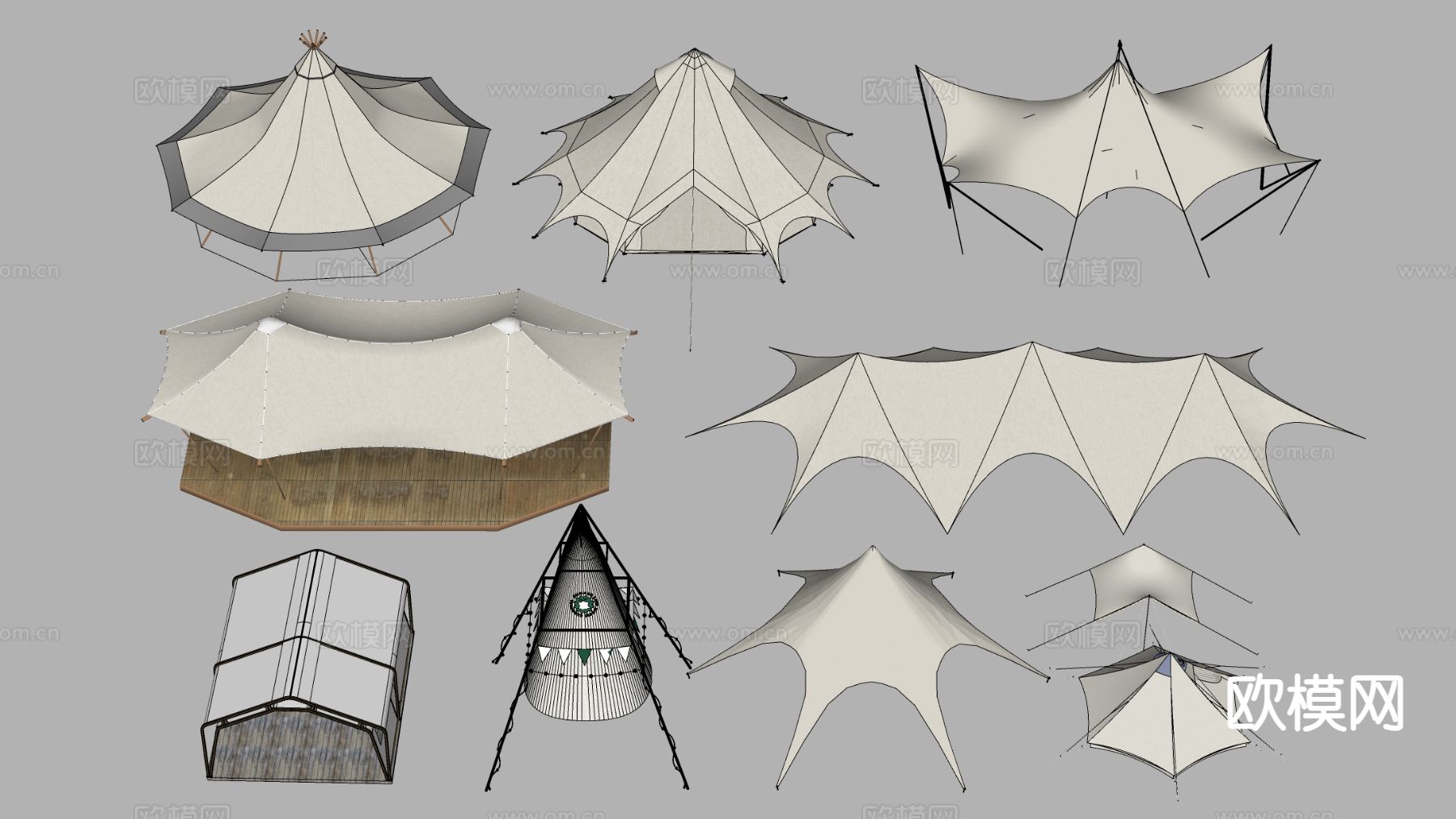 露营帐篷 天幕 张拉膜su模型