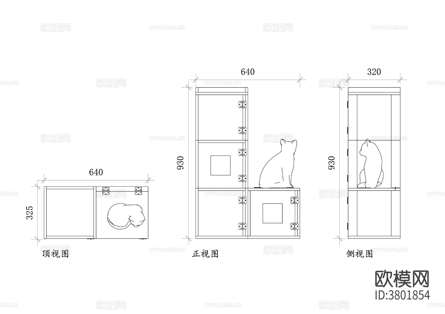 猫爬架平面图 猫爬架CAD三视图