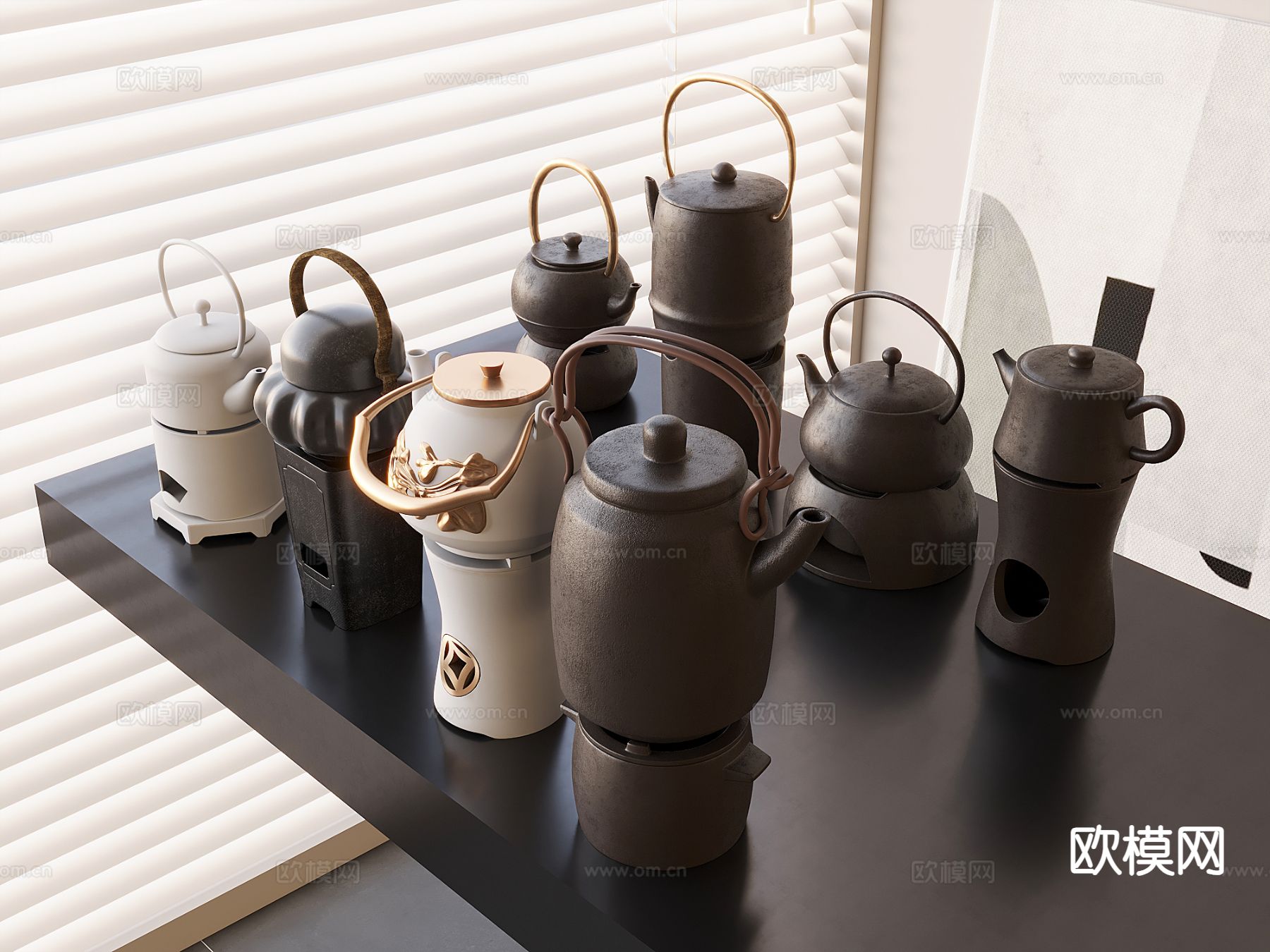 中古风围炉煮茶 提梁壶 茶具 温茶炉暖茶器su模型下载（渲染图2）