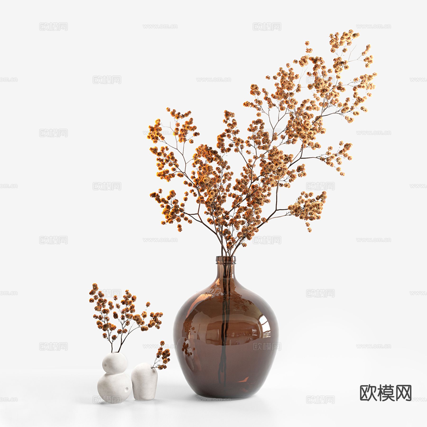 现代花瓶 花艺 干花 插花su模型