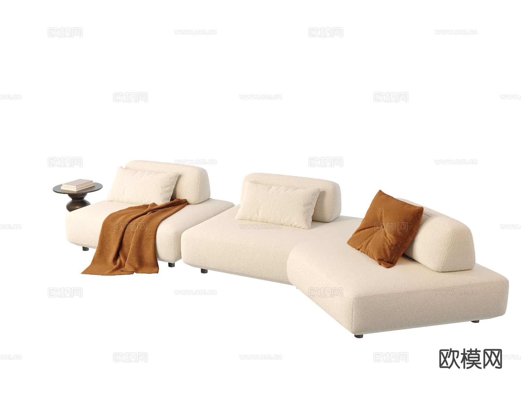 奶油风多人沙发su模型下载（渲染图2）
