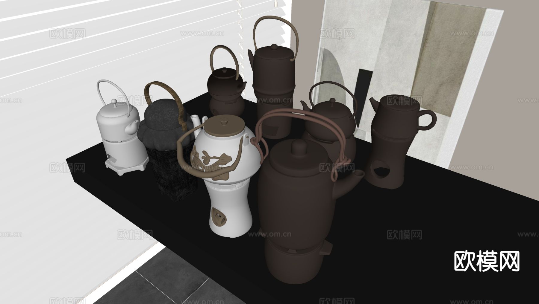 中古风围炉煮茶 提梁壶 茶具 温茶炉暖茶器su模型下载（渲染图1）