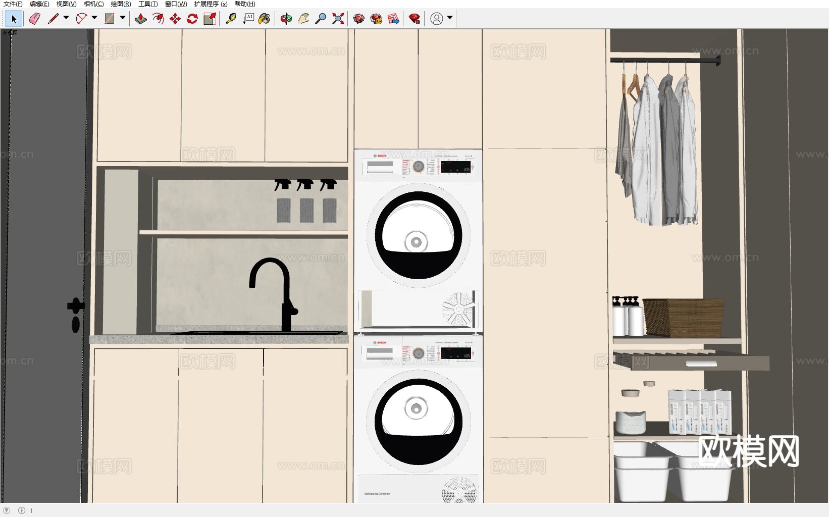 现代卫生间 洗衣房su模型