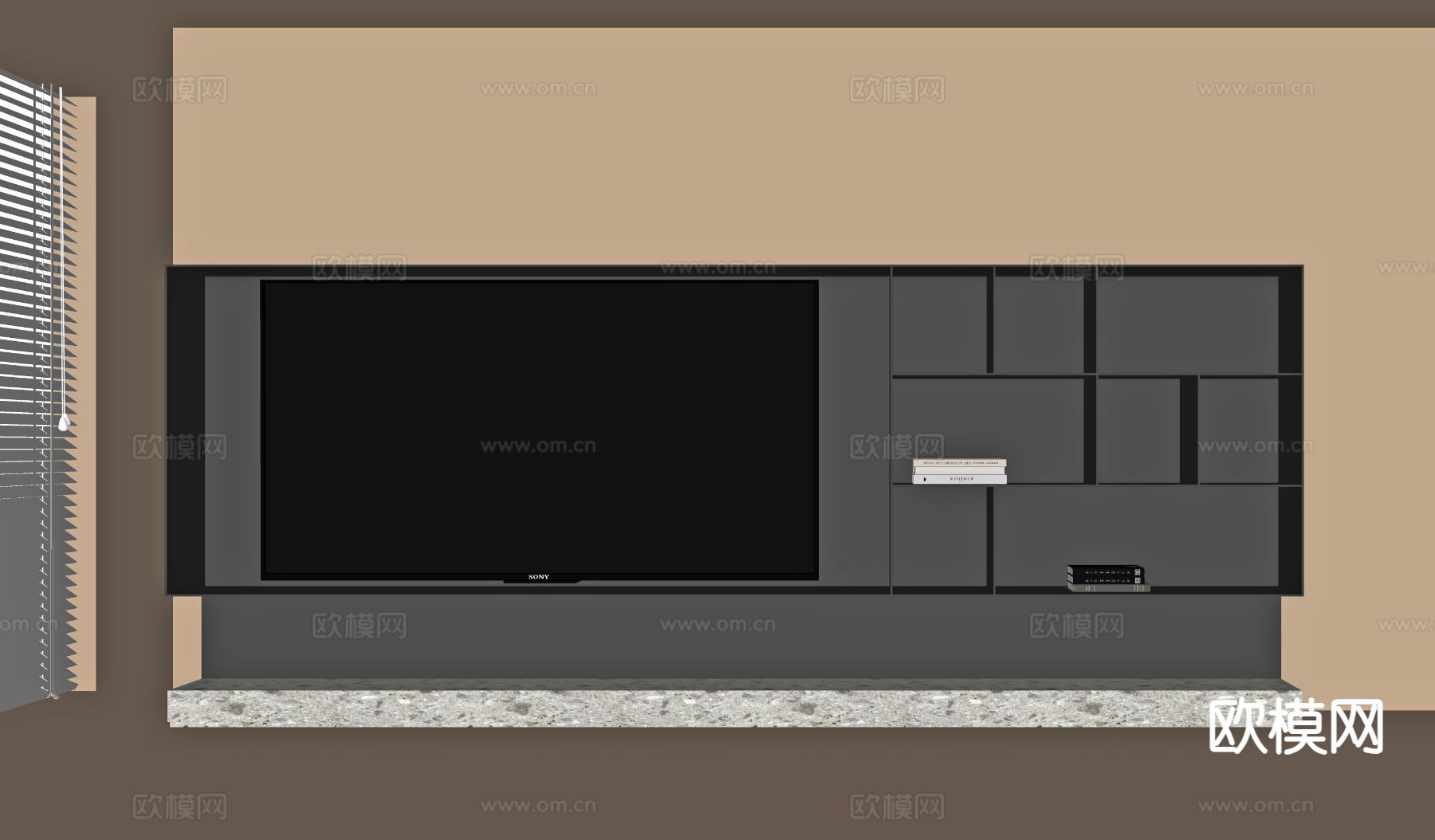 现代电视柜 电视墙su模型