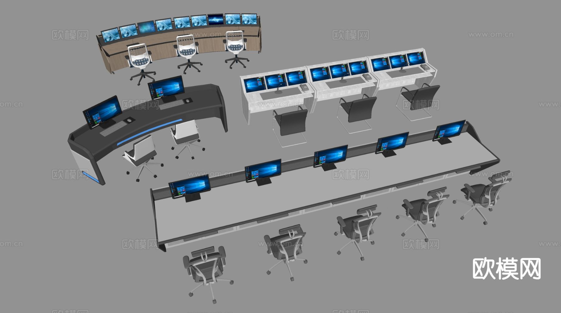 现代工作台 调度桌 指挥桌su模型