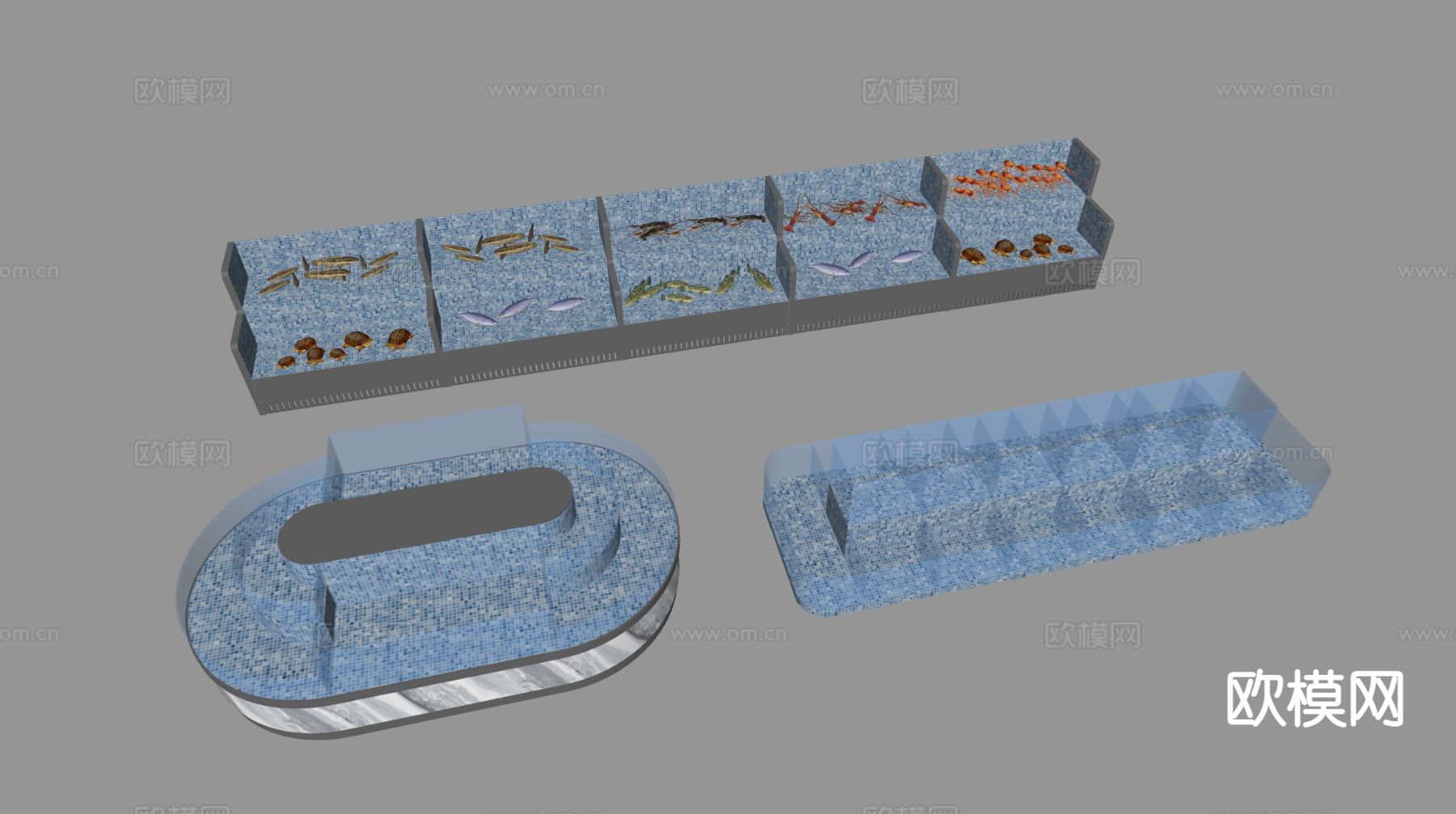 超市水产区 海鲜池 鱼缸su模型