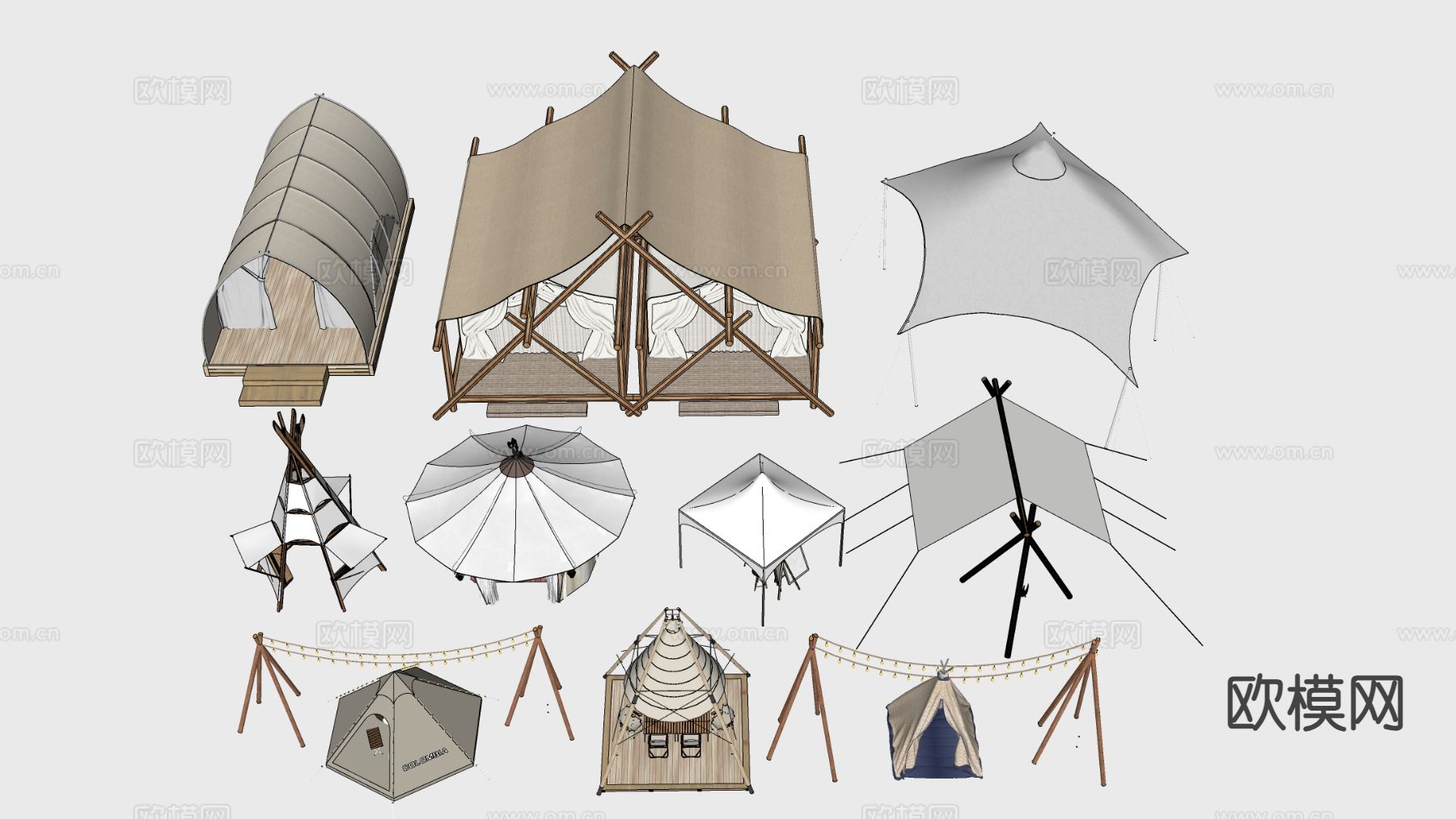 露营帐篷 天幕 张拉膜su模型下载（渲染图1）