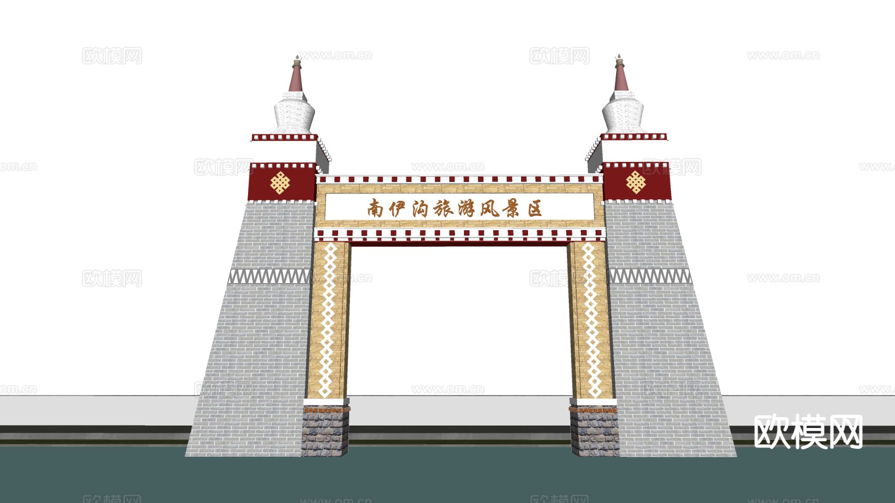 景区大门 门楼 牌楼 牌坊su模型