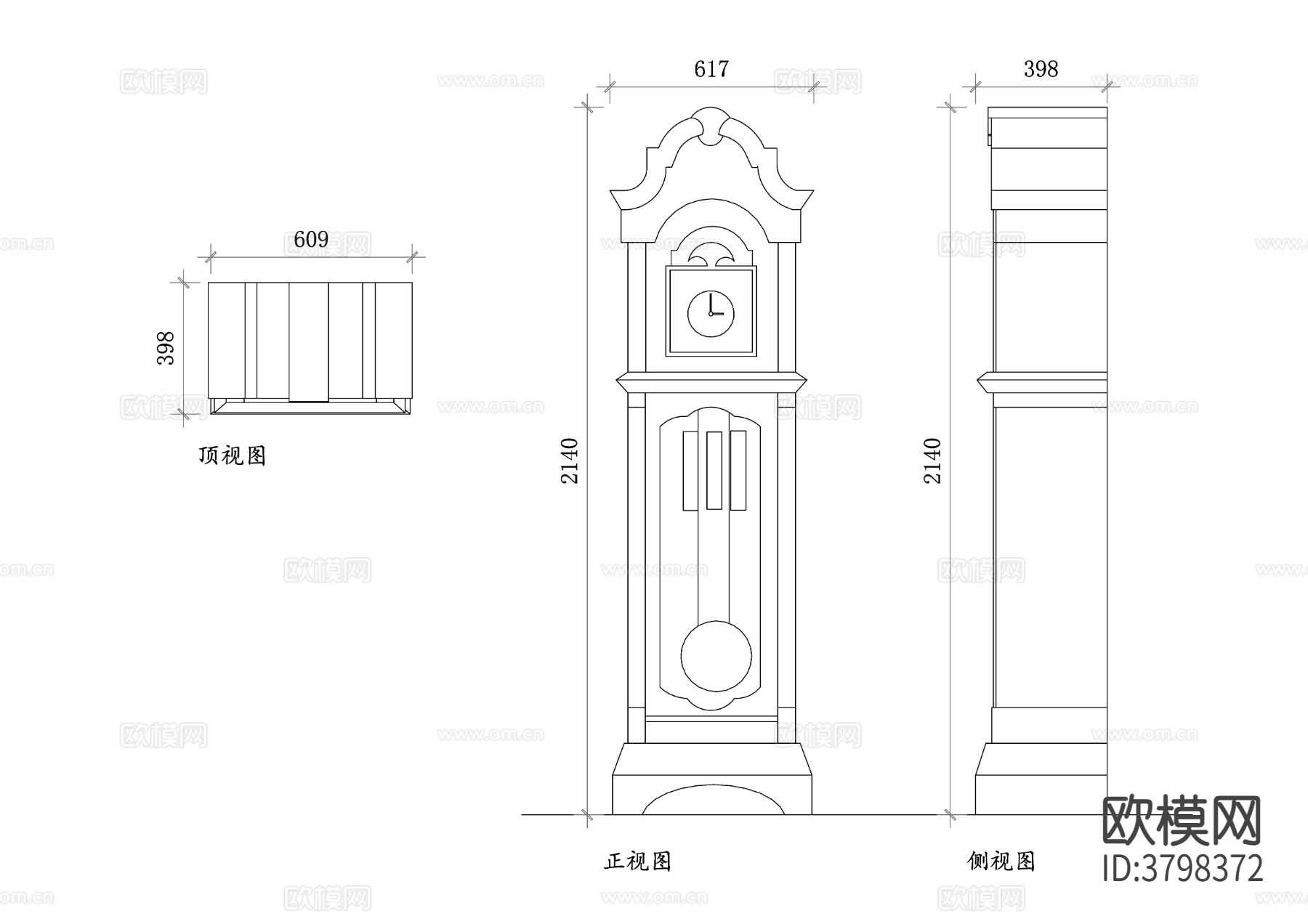 古典落地钟CAD三视图