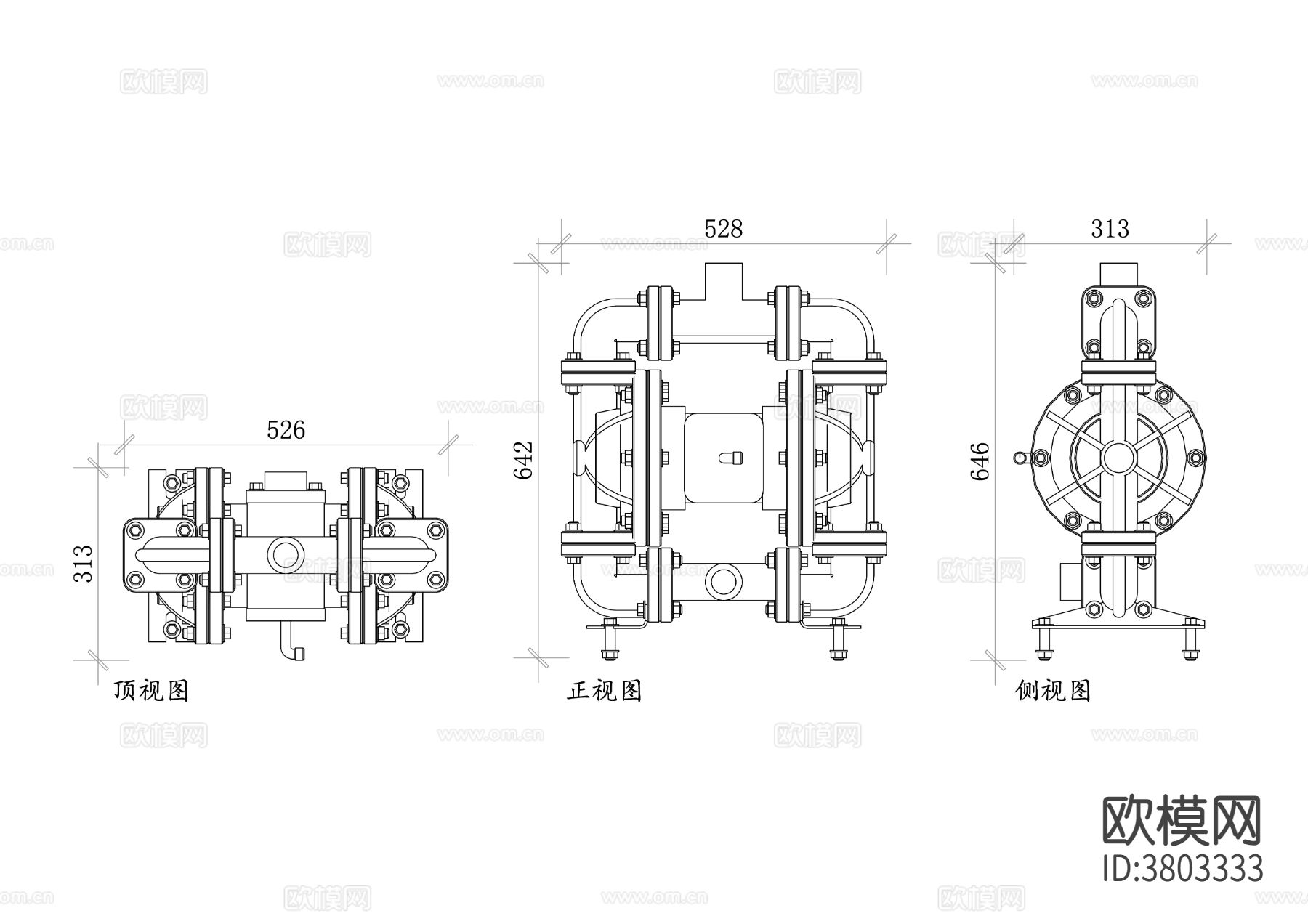 双隔膜泵平面图 双隔膜泵结构图 双隔膜泵布局图 双隔膜泵设计cad大样图