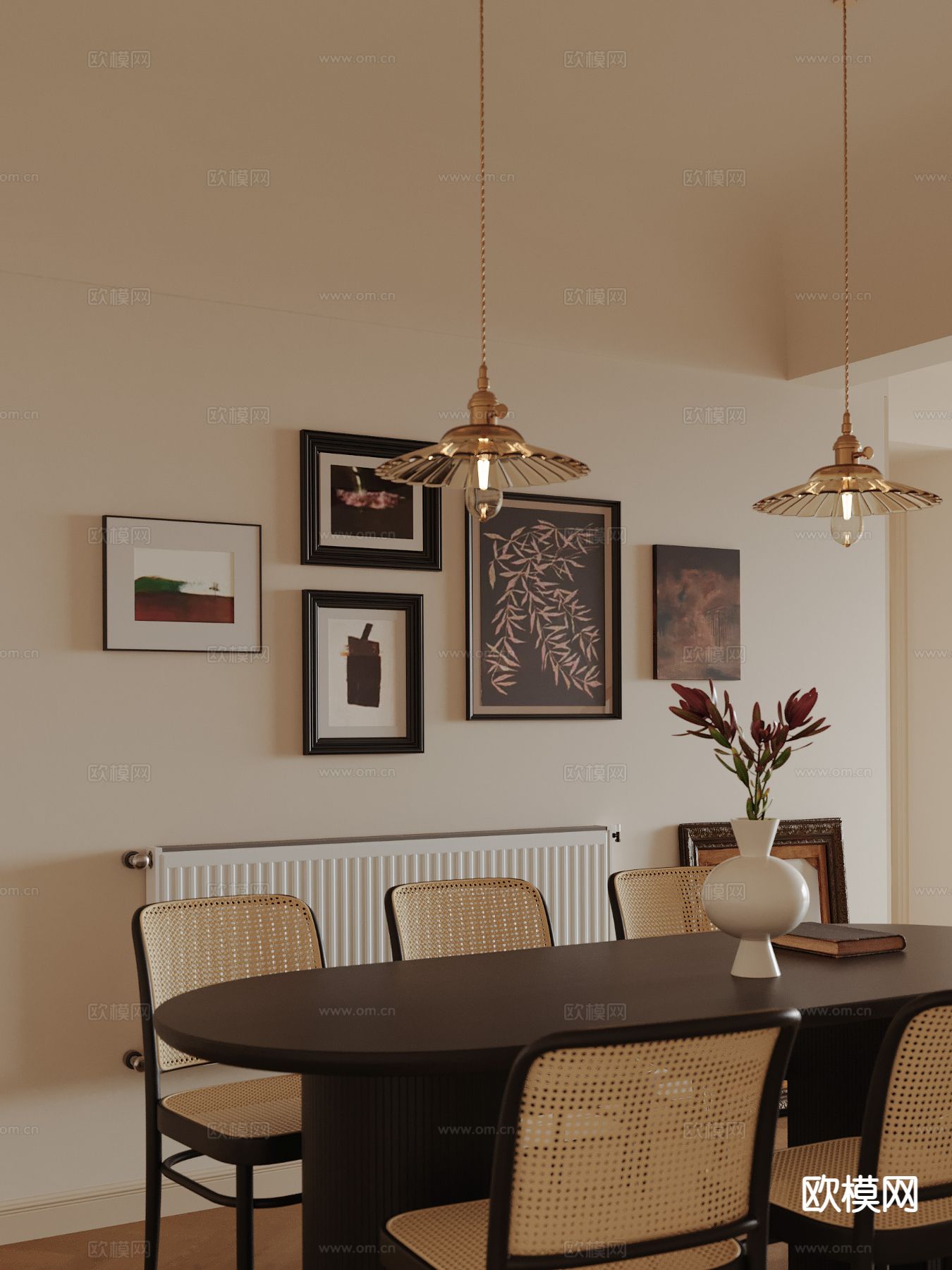 中古风餐桌椅3d模型下载