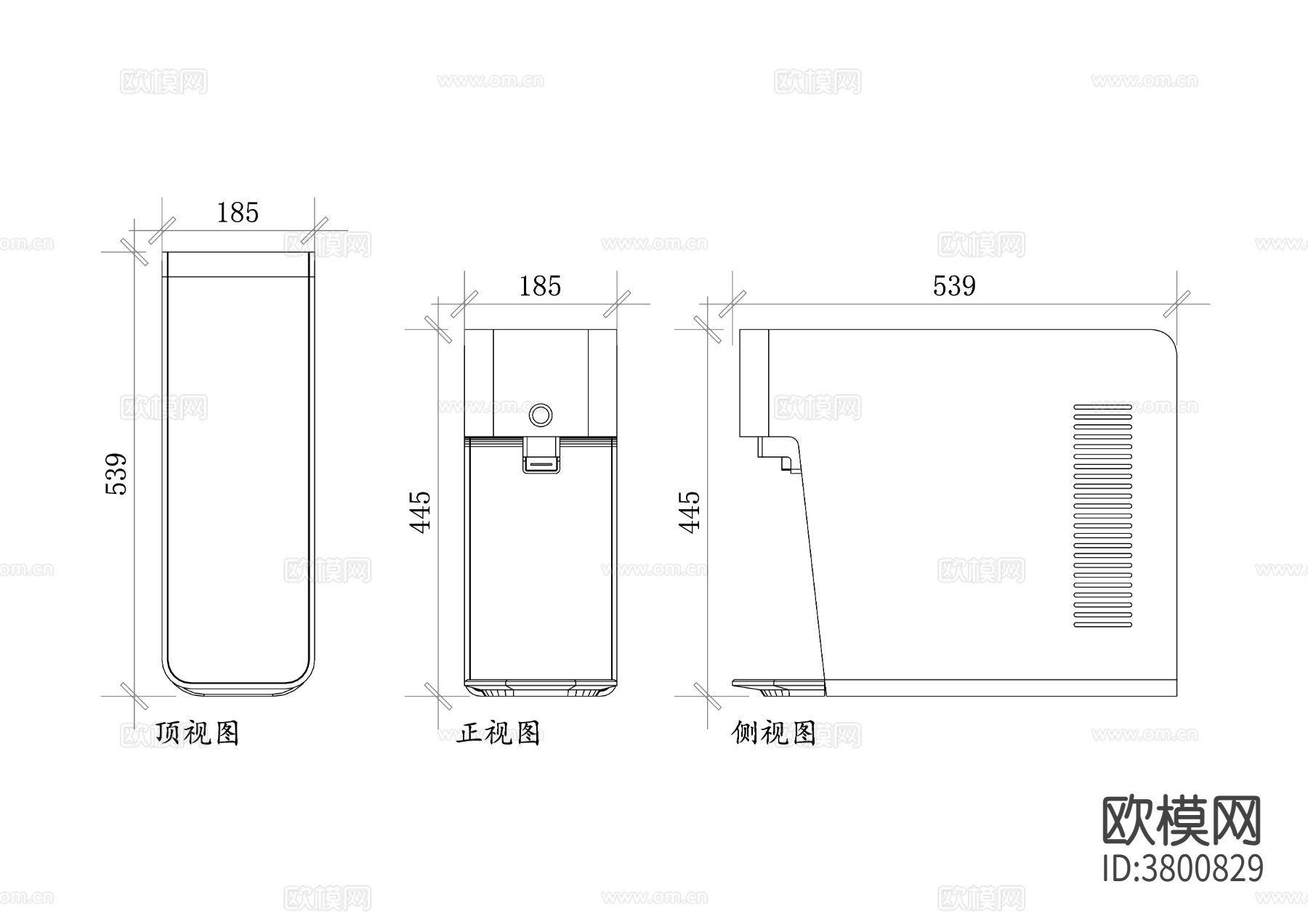 净水器设备平面图 净水器CAD三视图