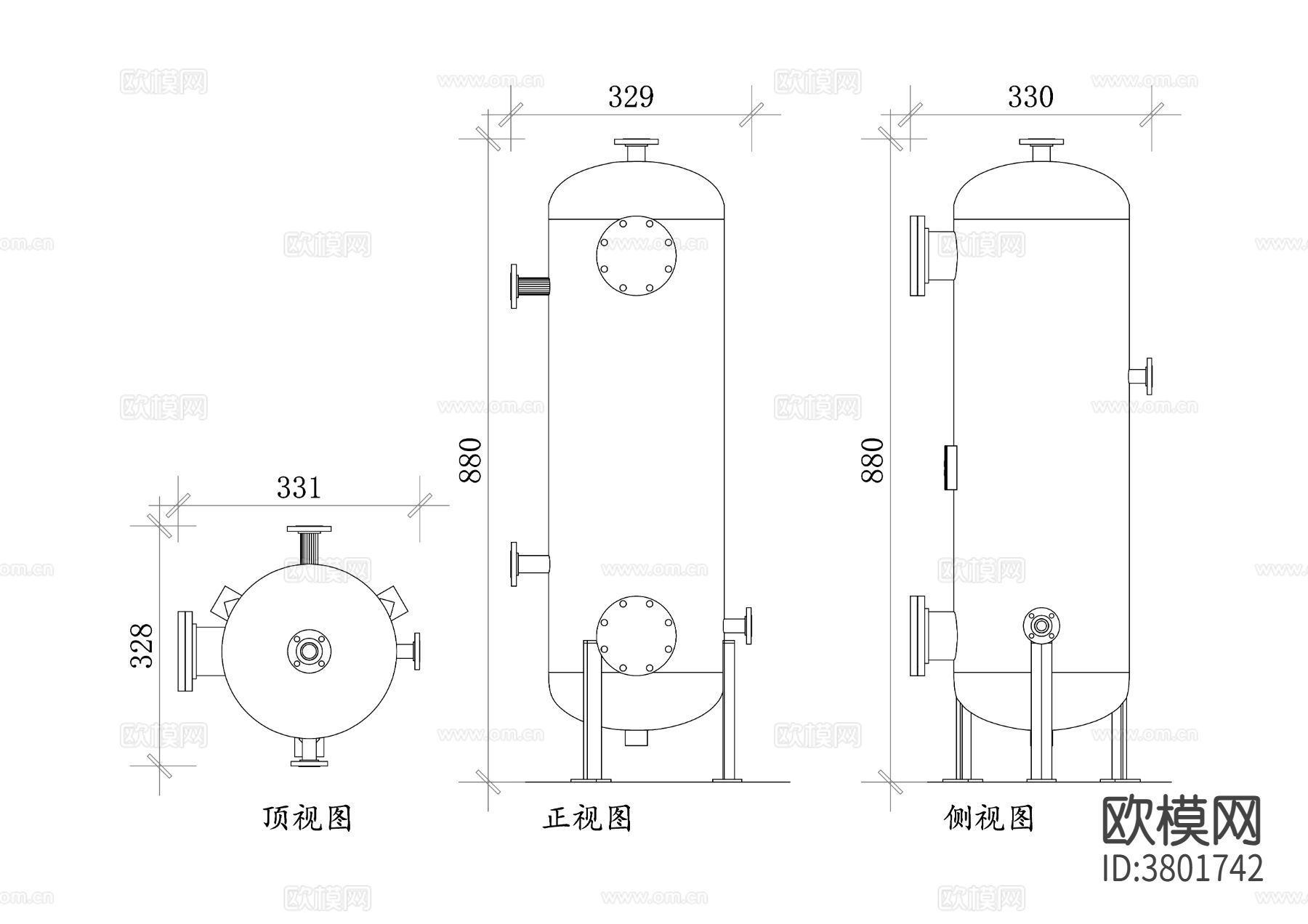 立式压力容器平面图 压力容器CAD三视图