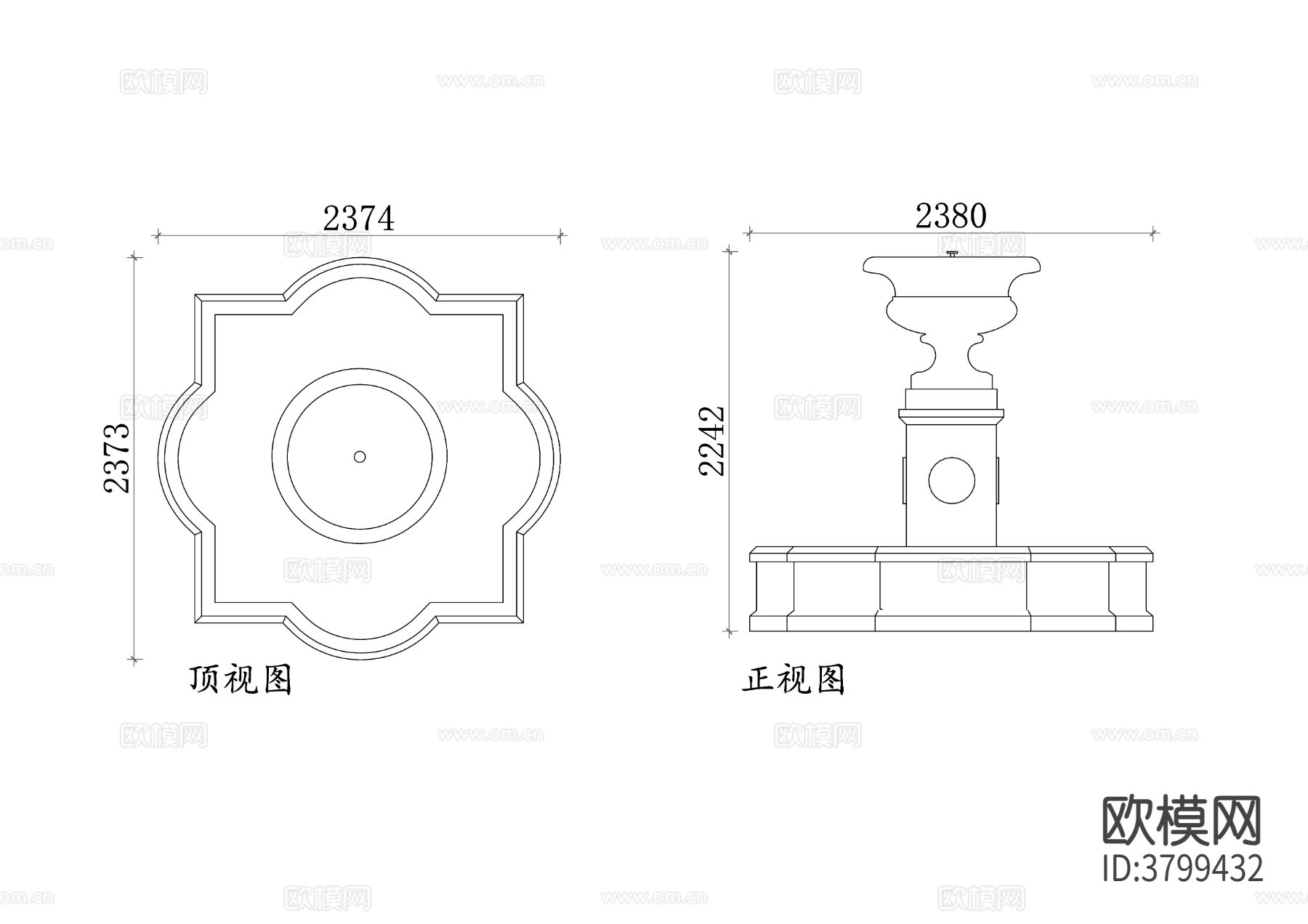 花园喷泉 正视图 顶视图下载