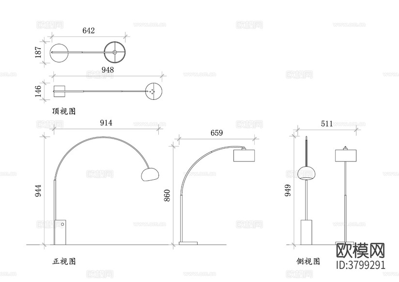 弧形落地?zé)羝矫鎴D 落地?zé)鬋AD三視圖下載