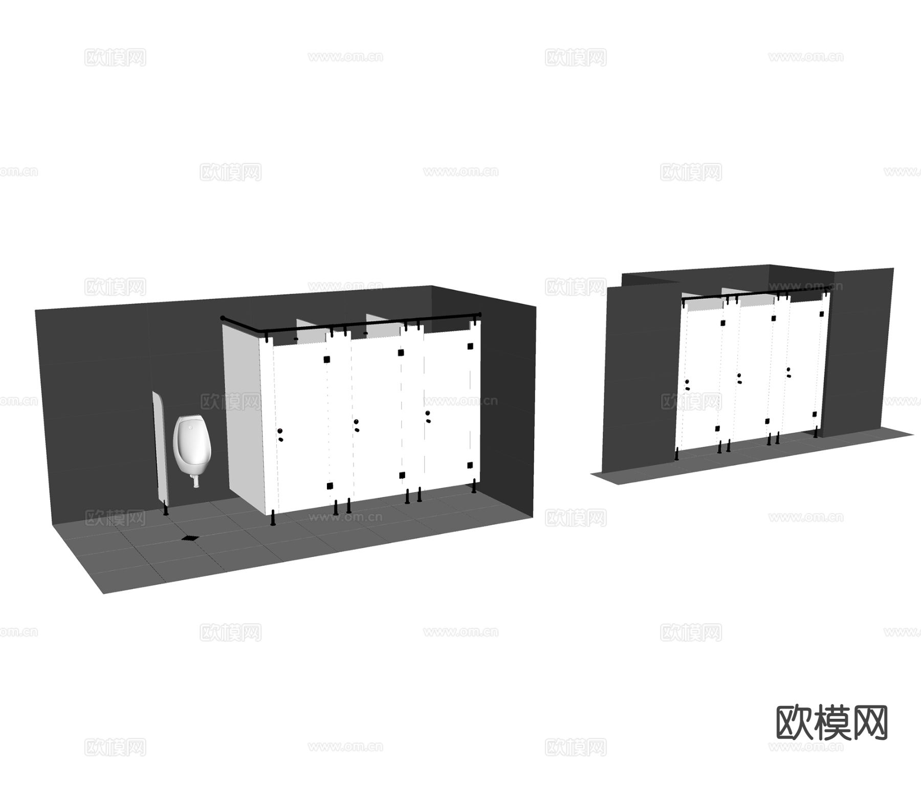 小便器 小便斗 尿斗 卫生间隔板su模型