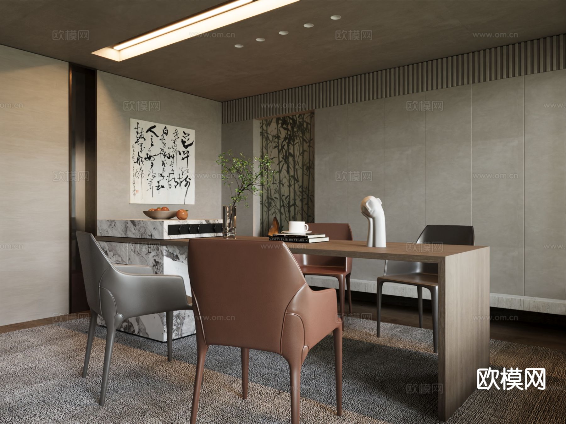 侘寂中岛餐厅3d模型下载