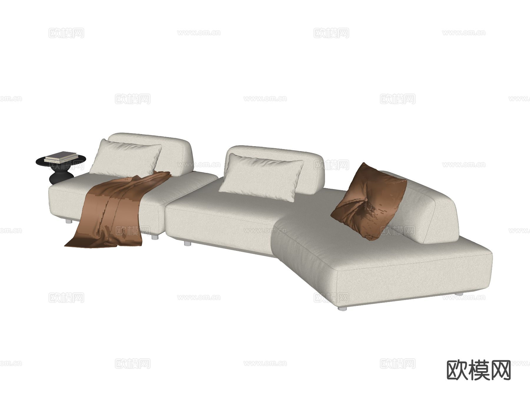 奶油风多人沙发su模型下载（渲染图1）