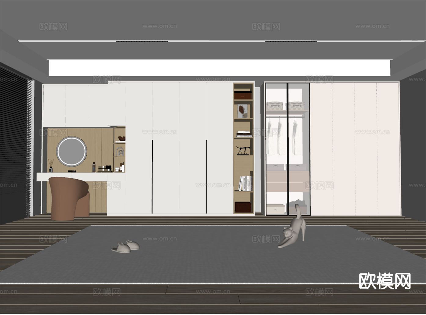 现代衣帽间 梳妆台一体柜su模型