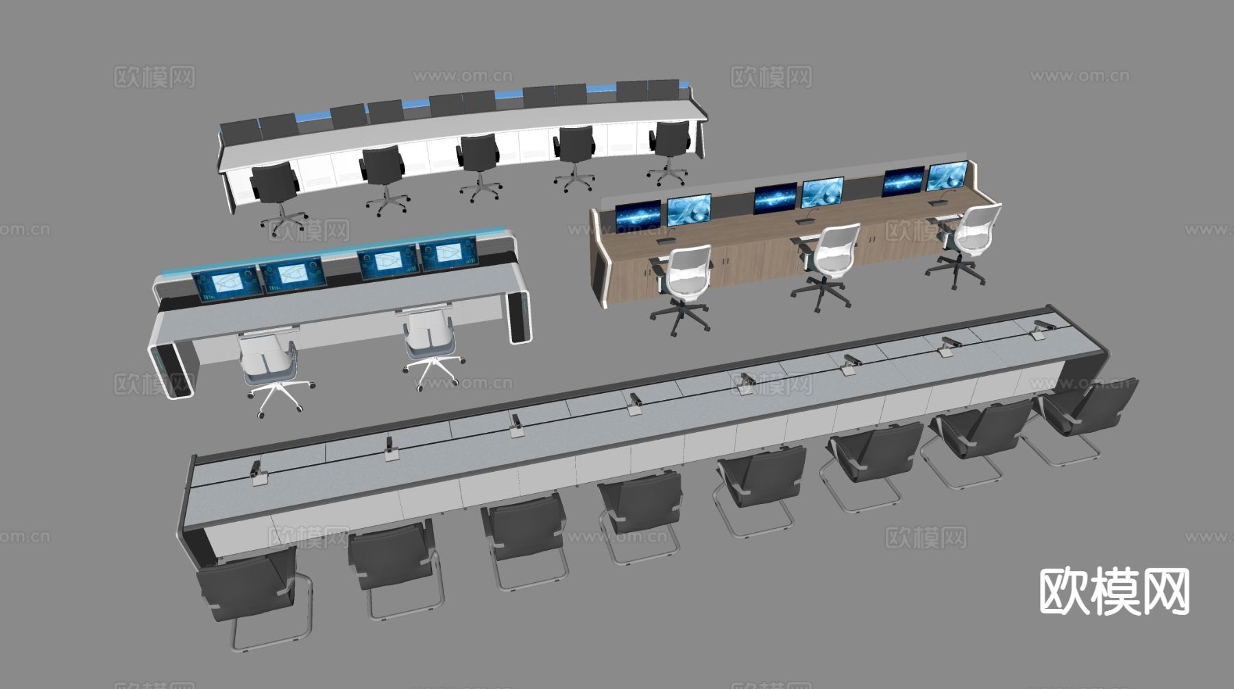 现代工作台 调度桌 指挥桌su模型