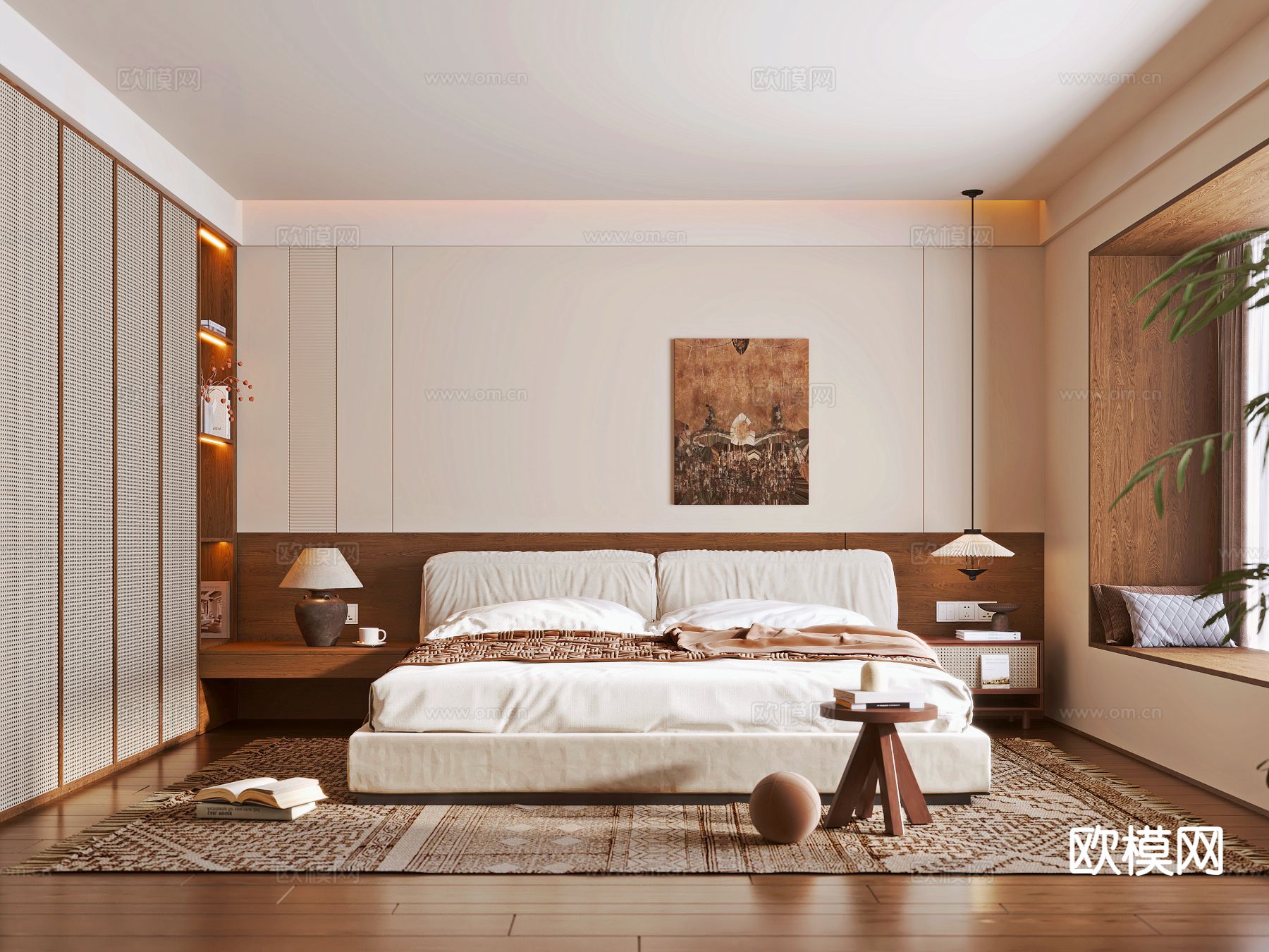 中古风卧室 主卧3d模型下载（渲染图1）