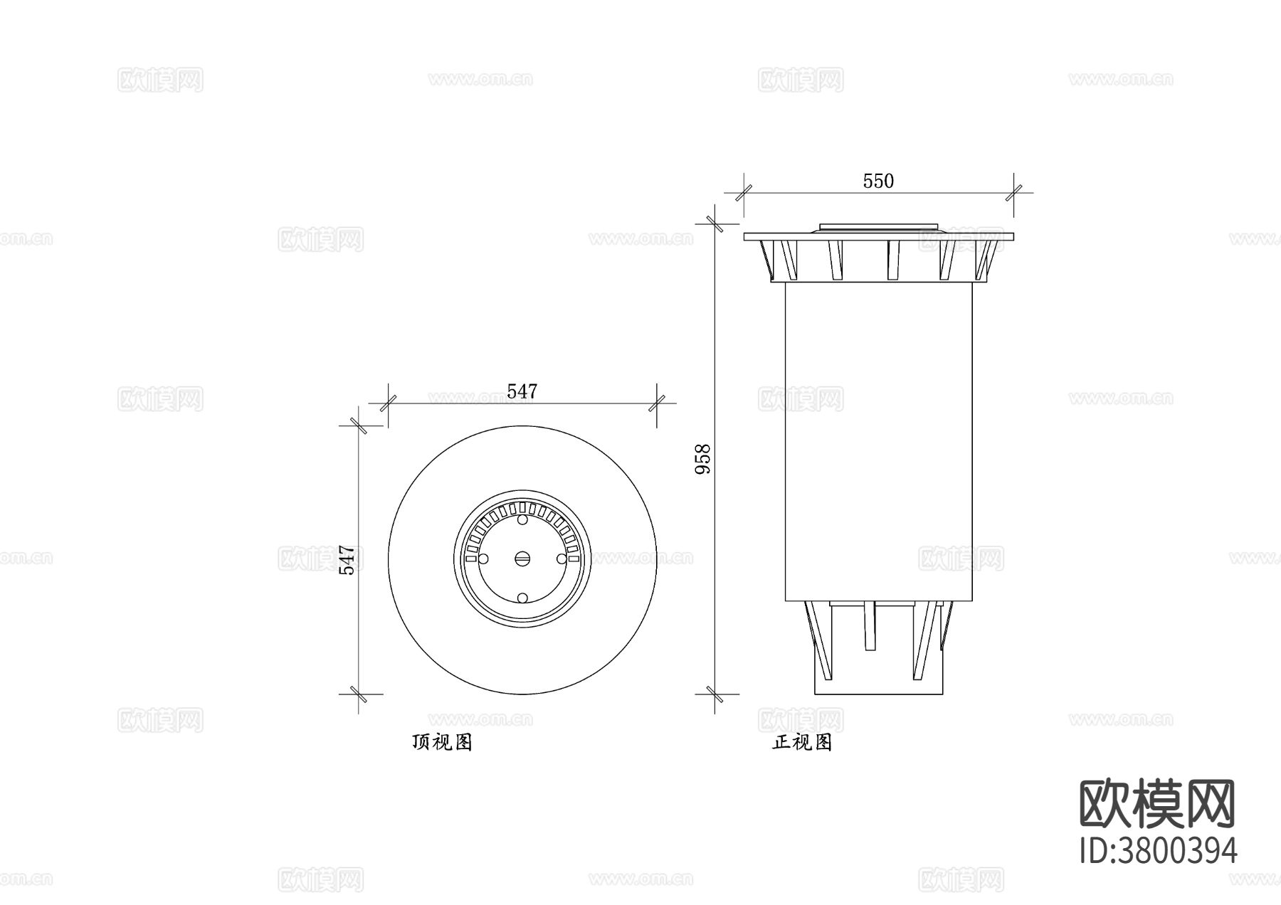 花园洒水器平面图 洒水器CAD顶视图 正视图