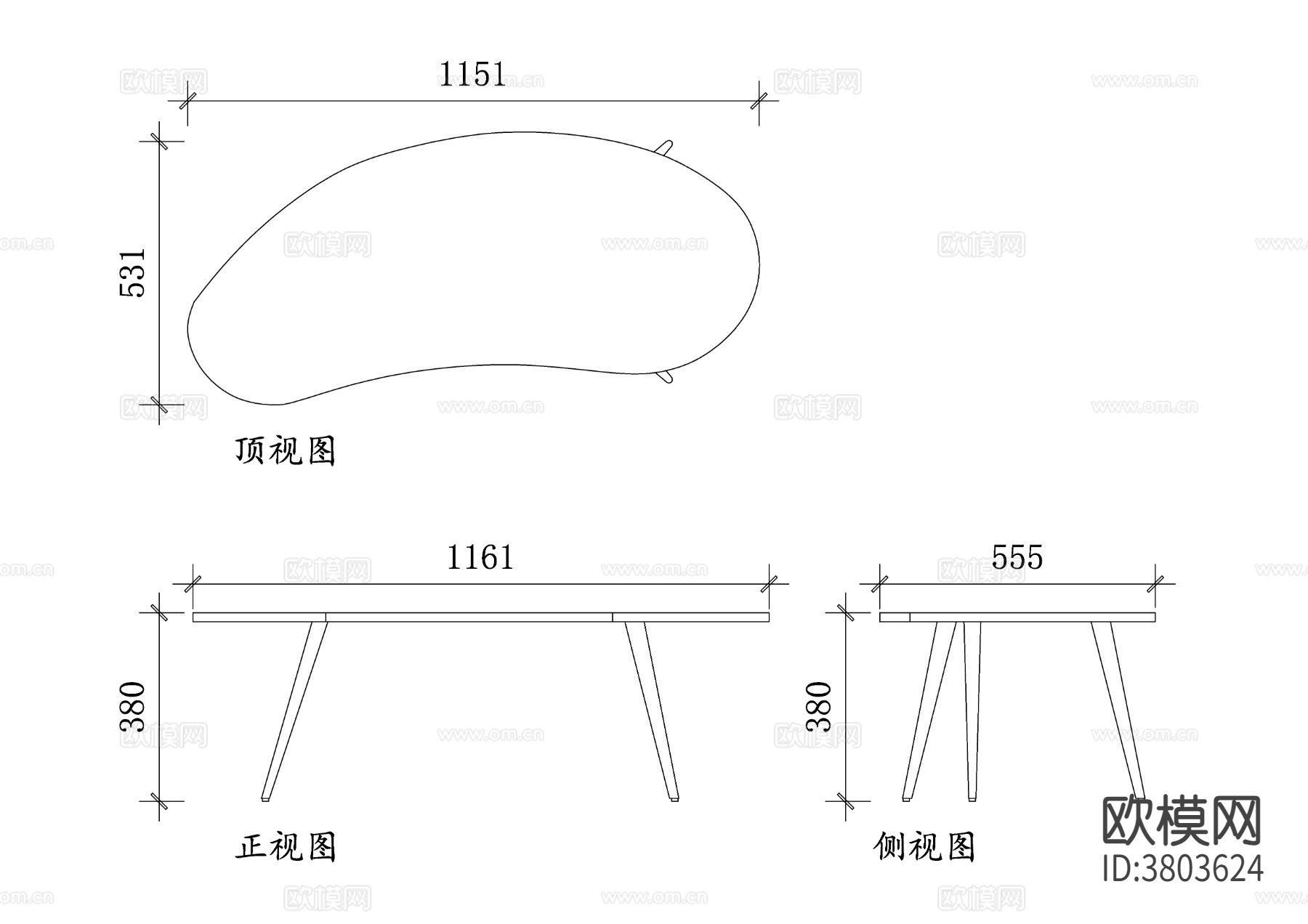 现代异形桌平面图 现代异形桌结构图 现代异形桌设计图cad大样图下载
