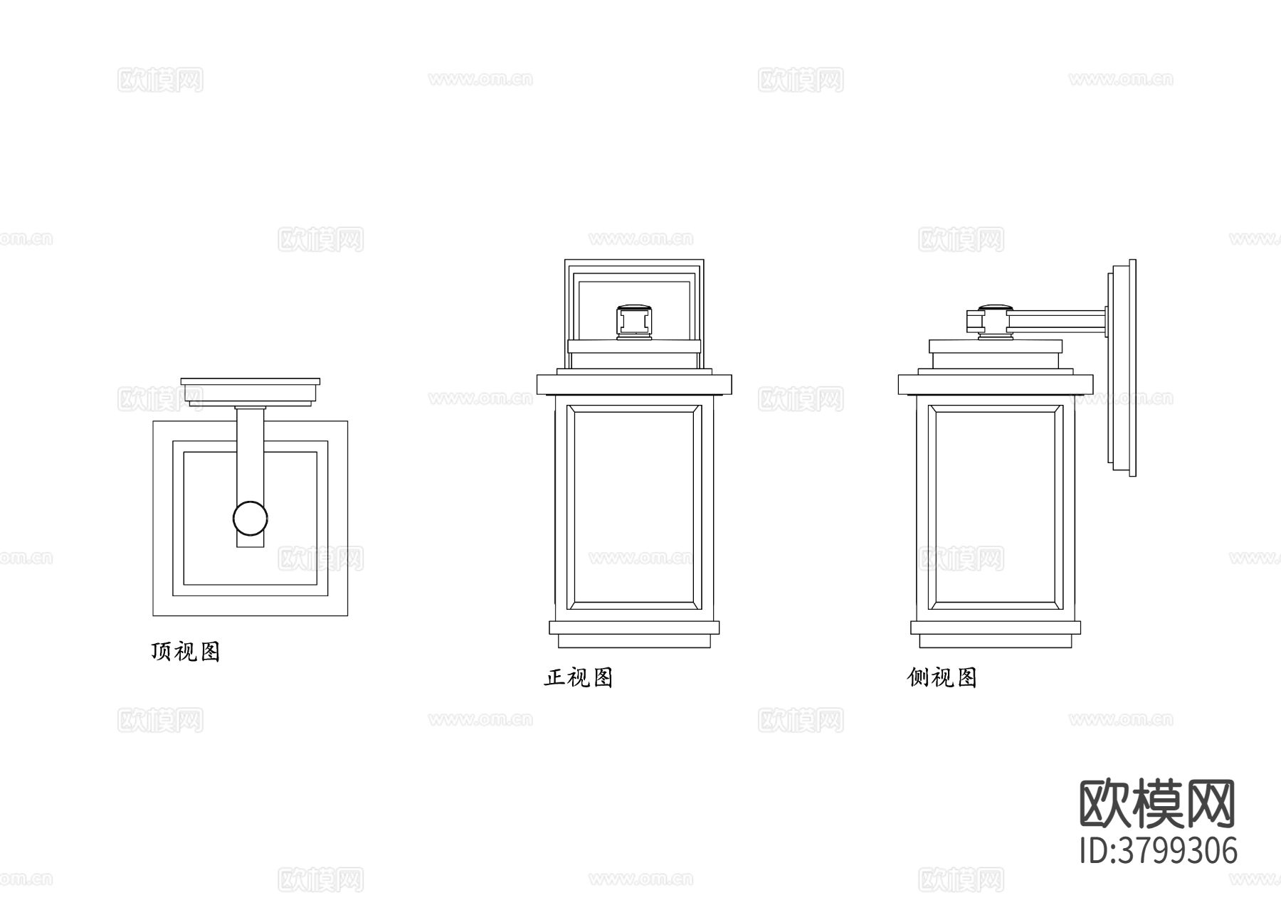 户外灯笼壁灯平面图 灯笼CAD三视图下载