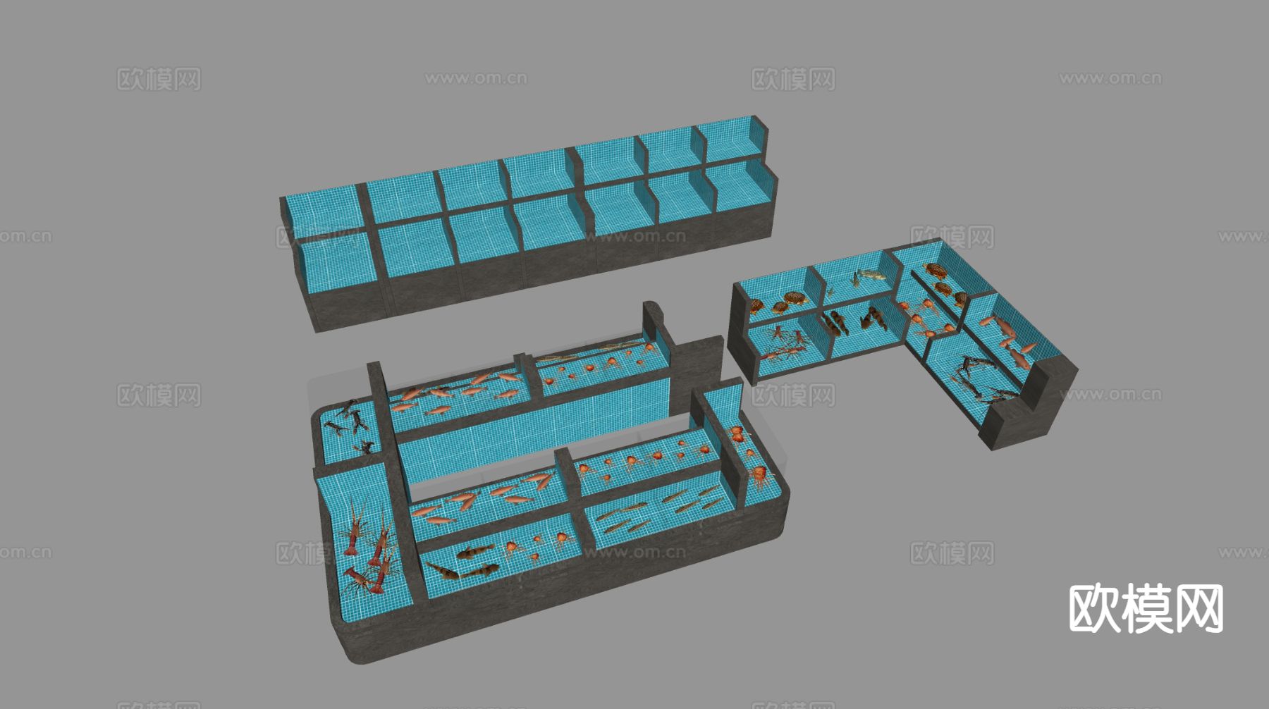 超市水产区 海鲜池 鱼缸su模型