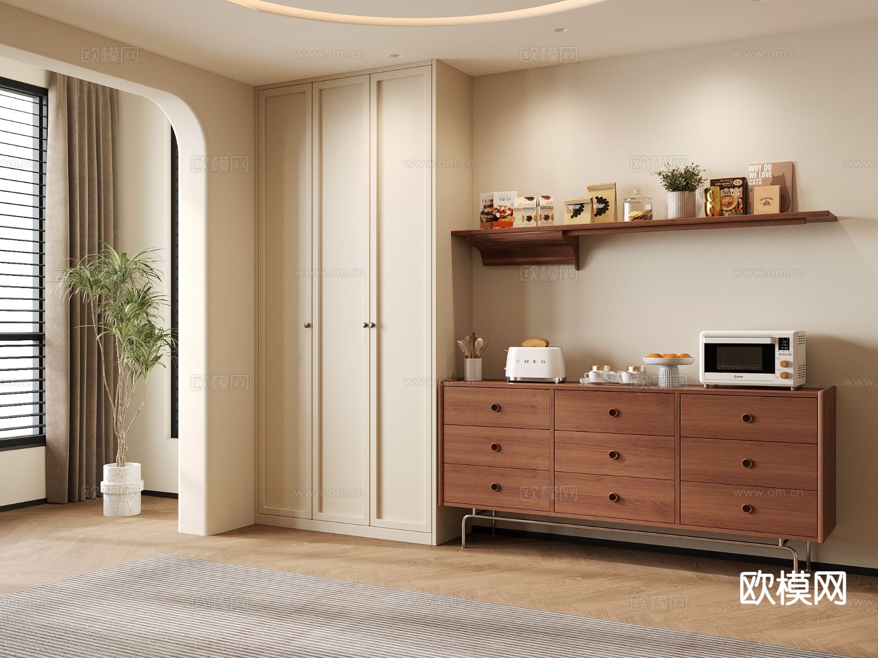 法式边柜 玄关柜su模型下载（渲染图2）