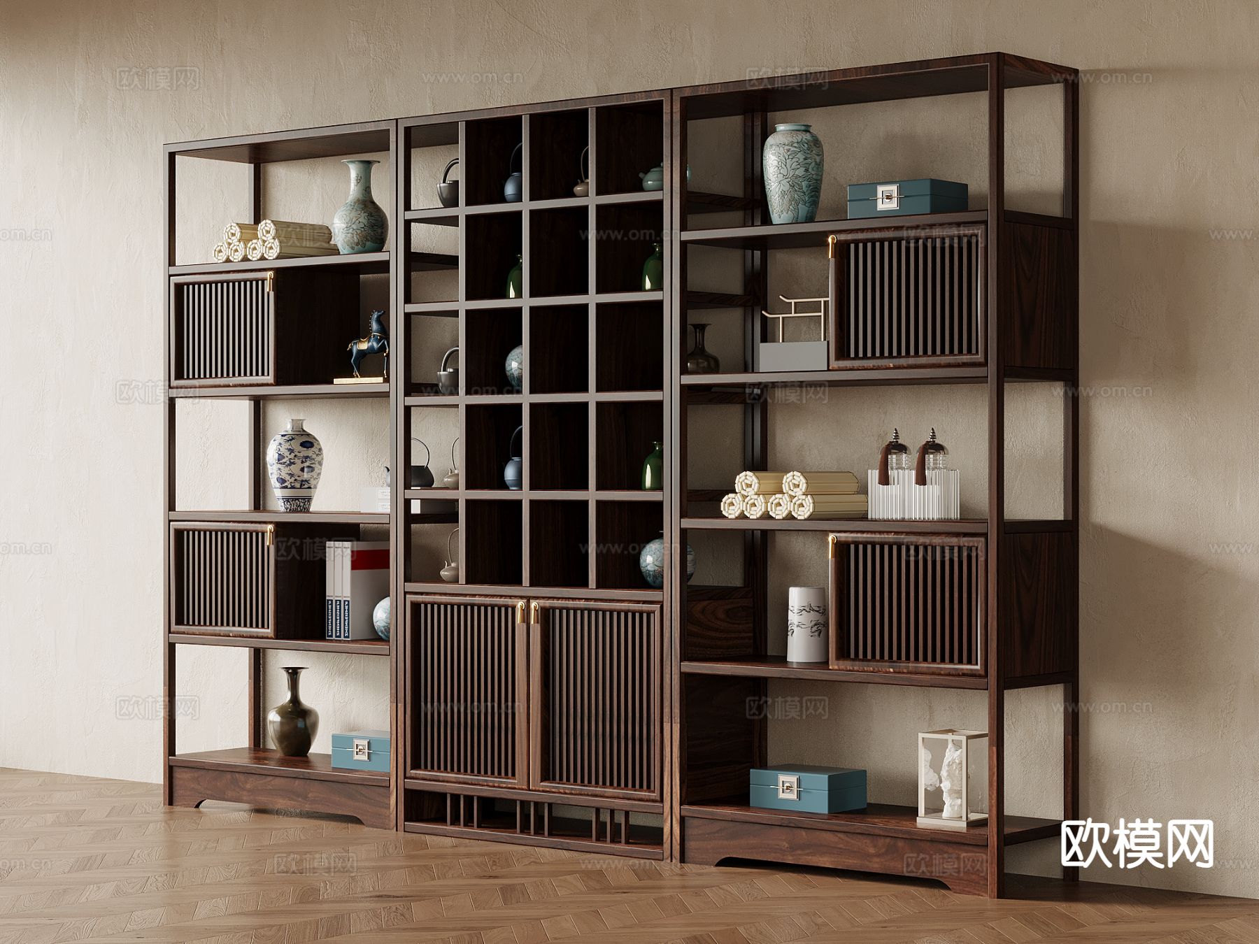 新中式博古架 书籍摆件3d模型下载