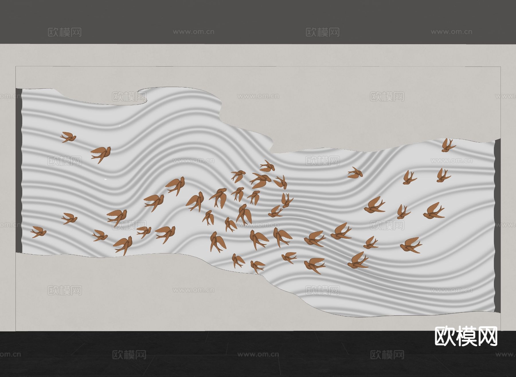 现代异形背景墙板 波浪背景墙su模型
