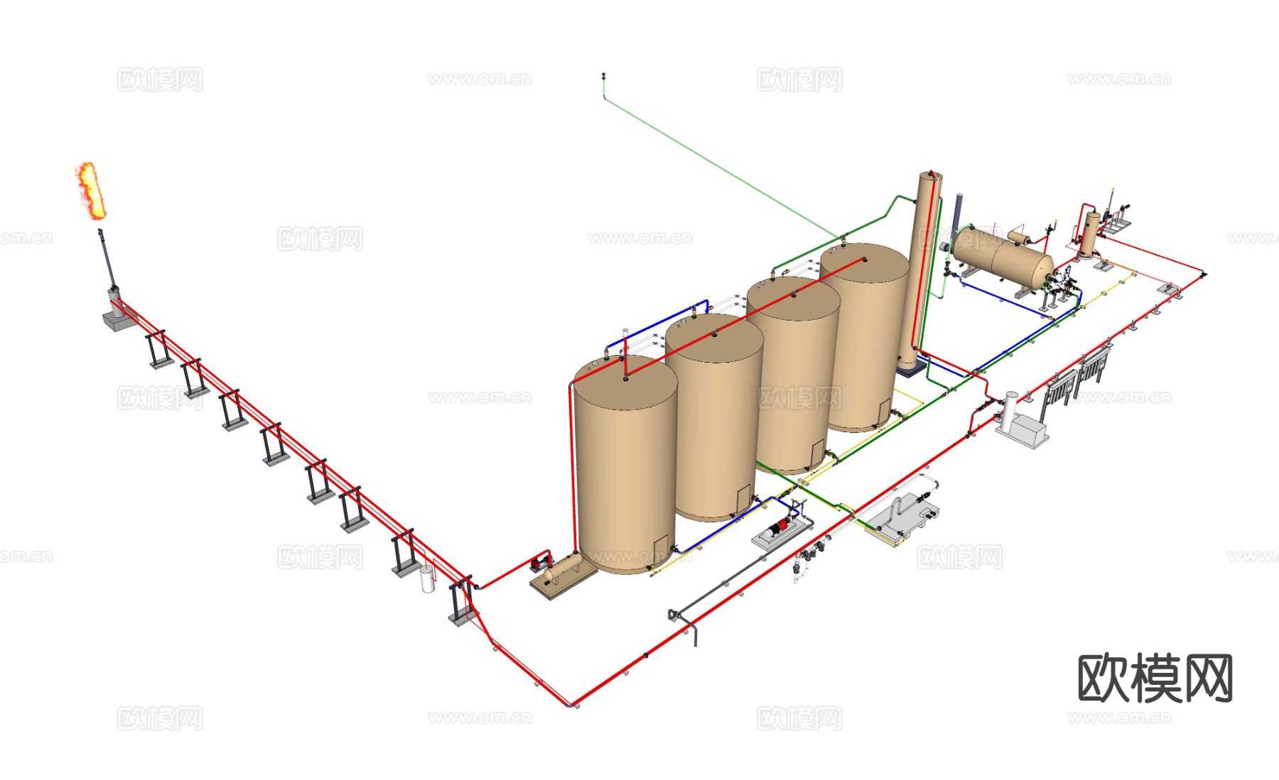 油罐 储气罐 阀门 管道su模型