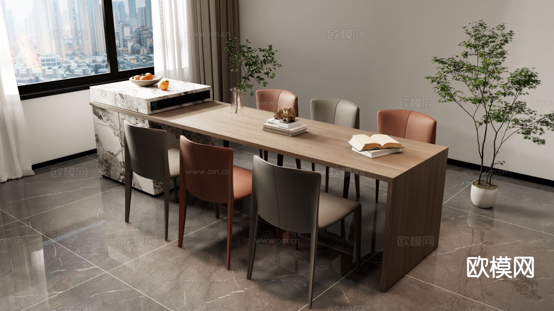 简约餐桌椅 长餐桌 岛台餐桌3d模型下载