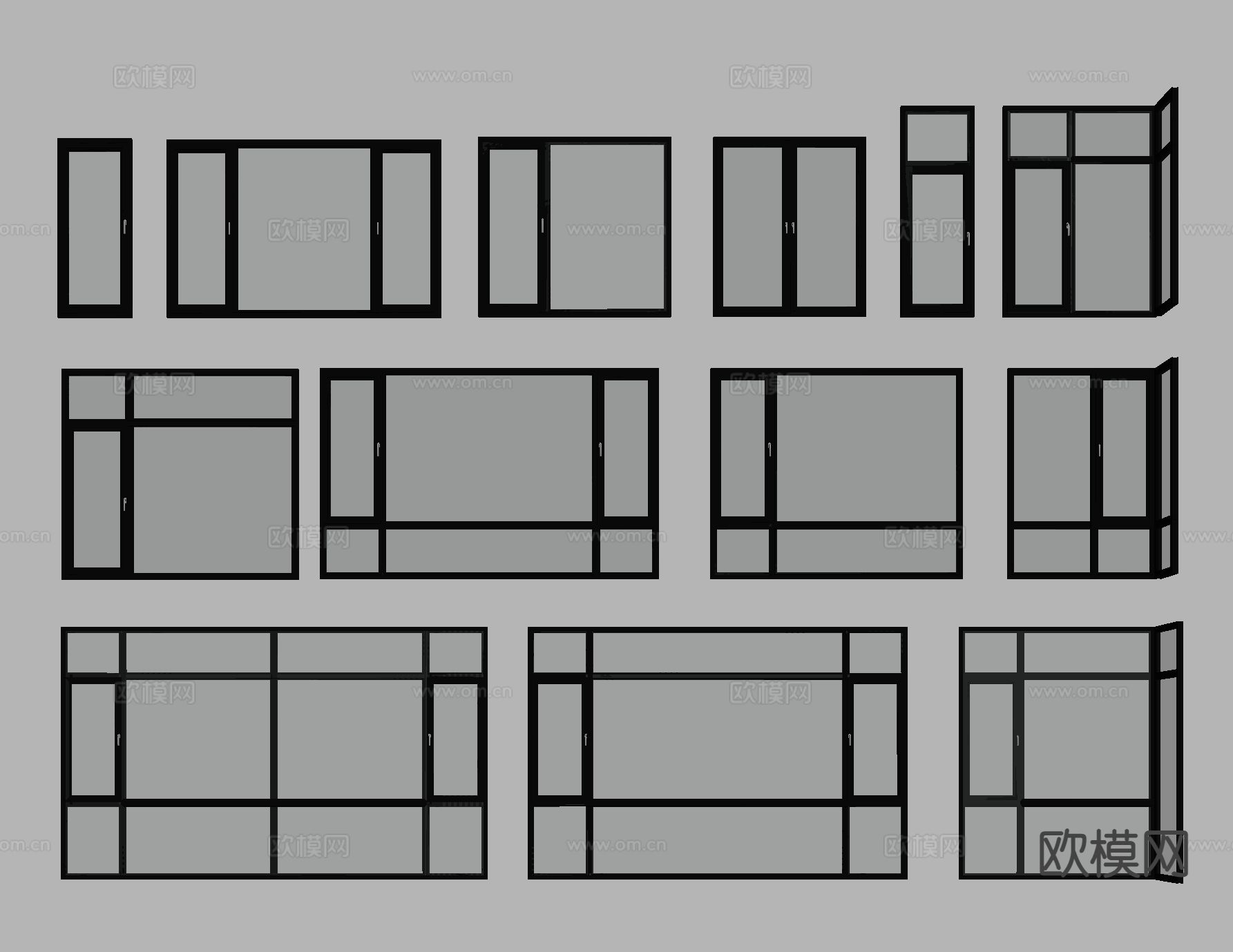 现代窗户 飘窗 平开窗 落地窗 阳台窗su模型