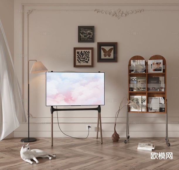 中古风电视机 支架电视 杂志架3d模型下载