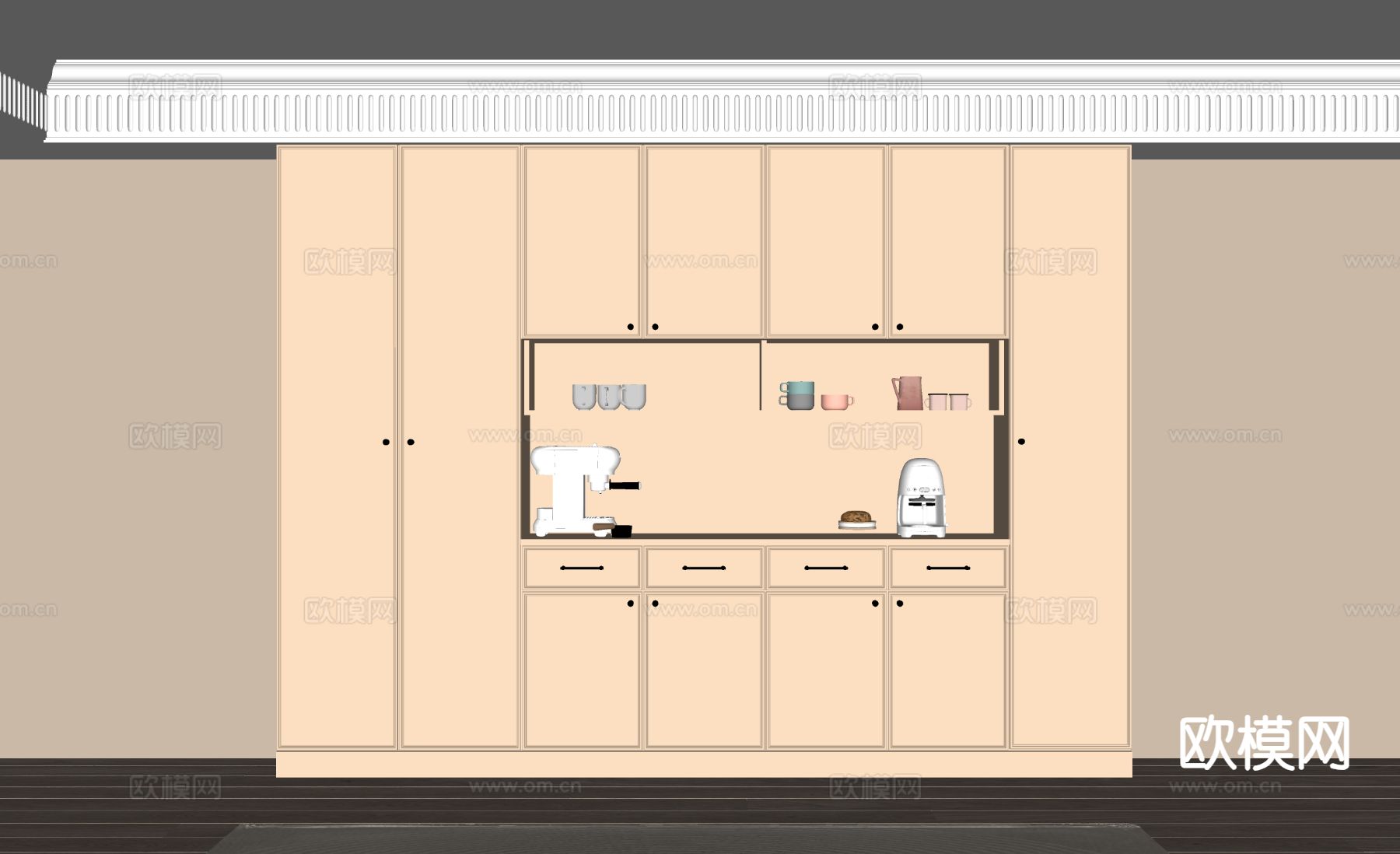 法式奶油风酒柜 餐边柜su模型