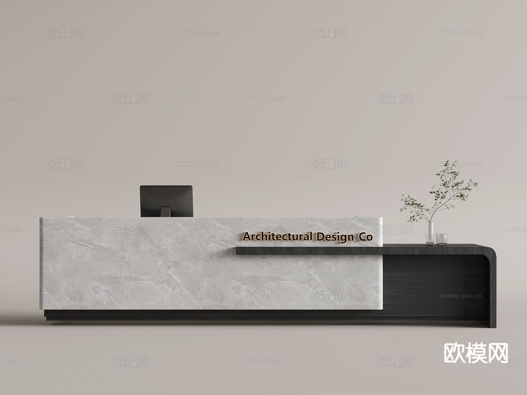 现代服务台 收银台 接待台su模型下载（渲染图2）