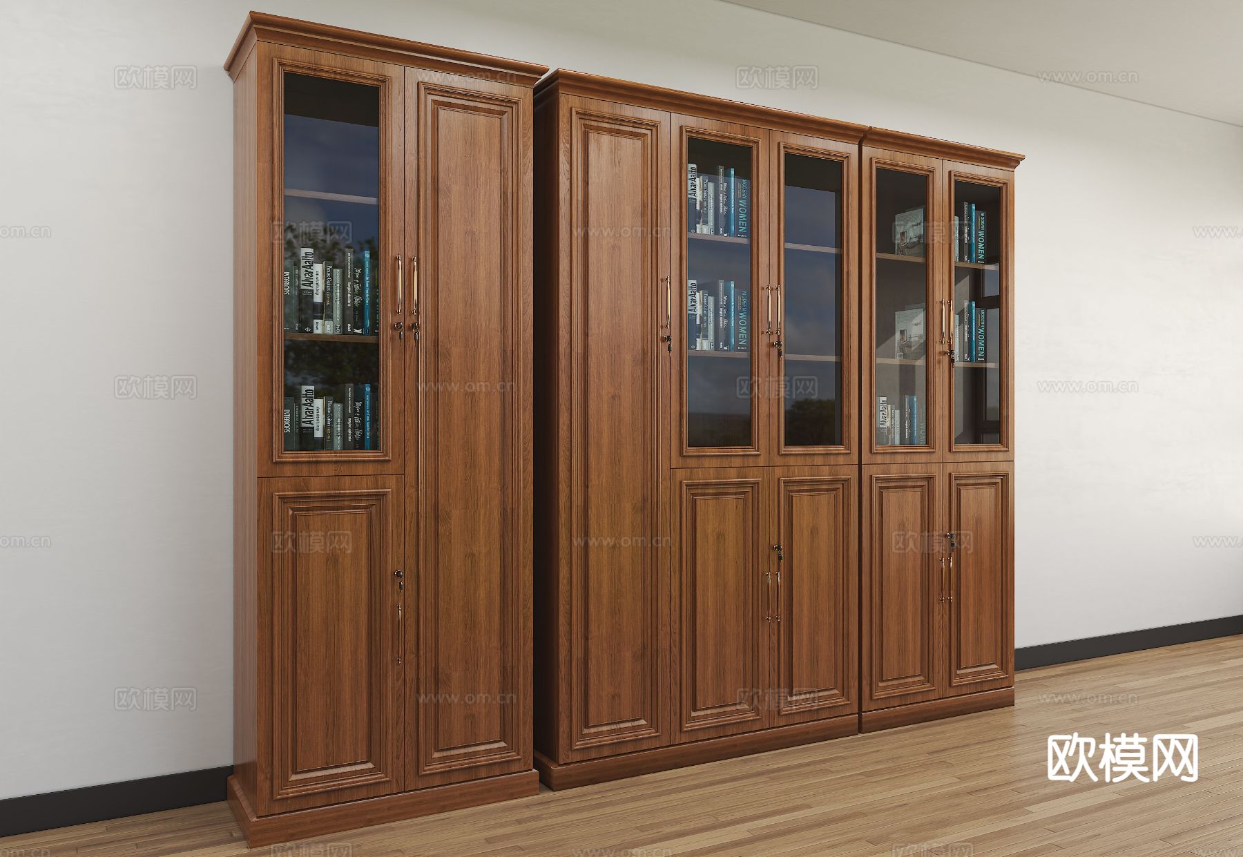 美式书柜 油漆文件柜3d模型下载（渲染图1）