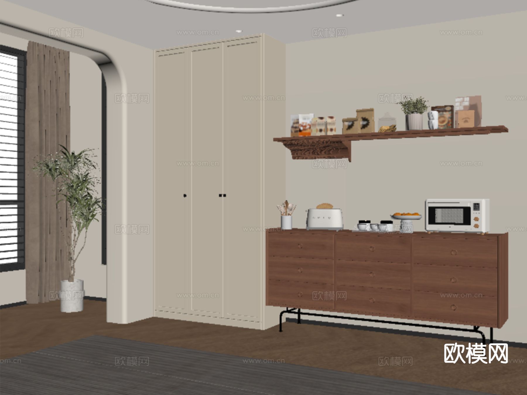 法式边柜 玄关柜su模型下载（渲染图1）