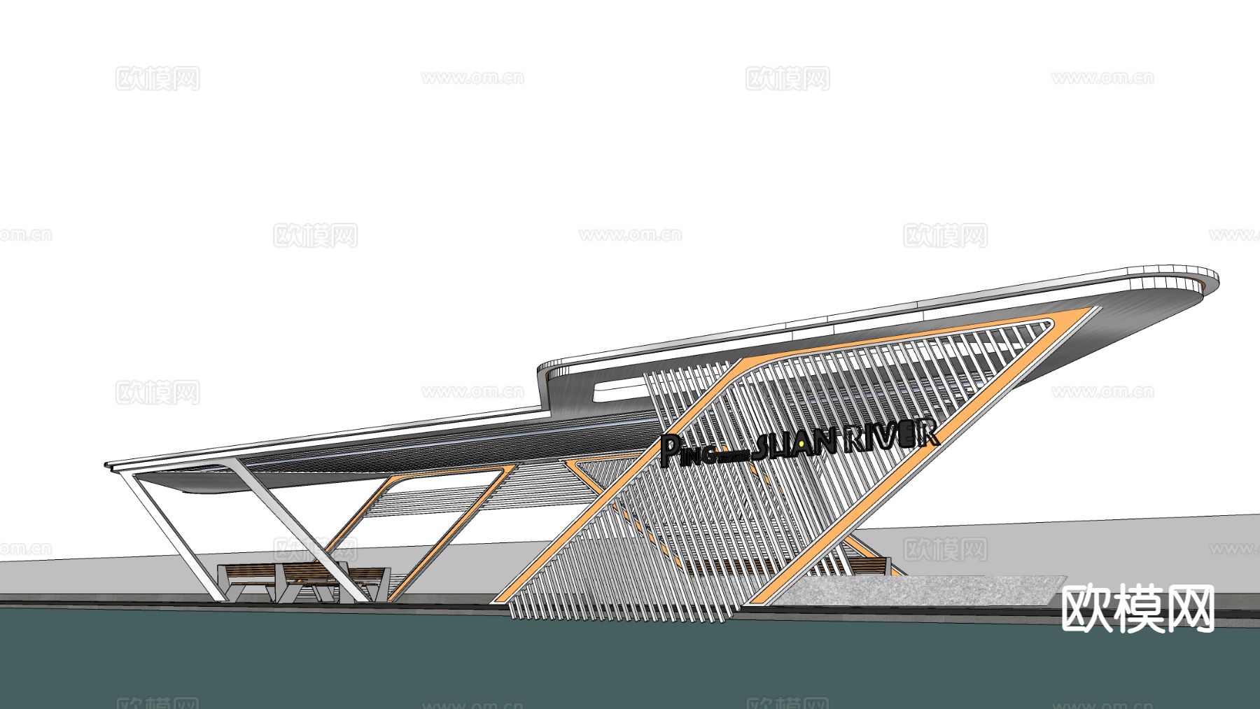 现代景观廊架 景观亭 异形廊架su模型