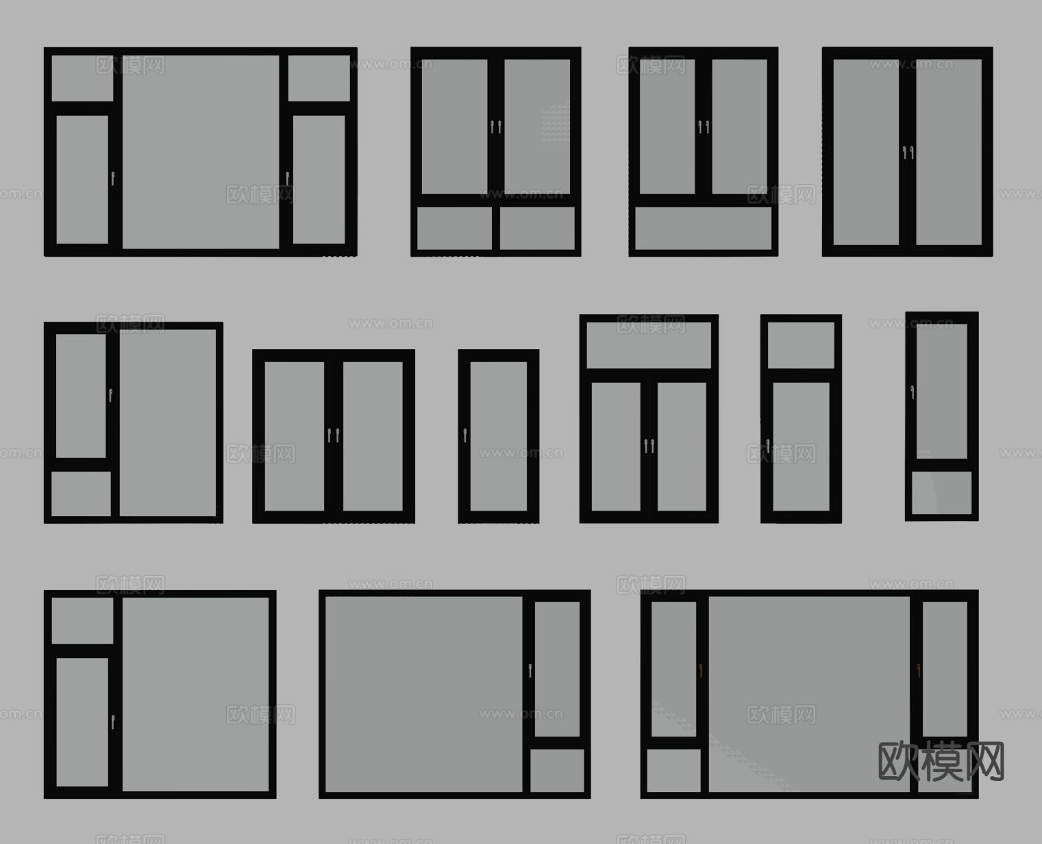 现代窗户 飘窗 平开窗 落地窗 阳台窗su模型