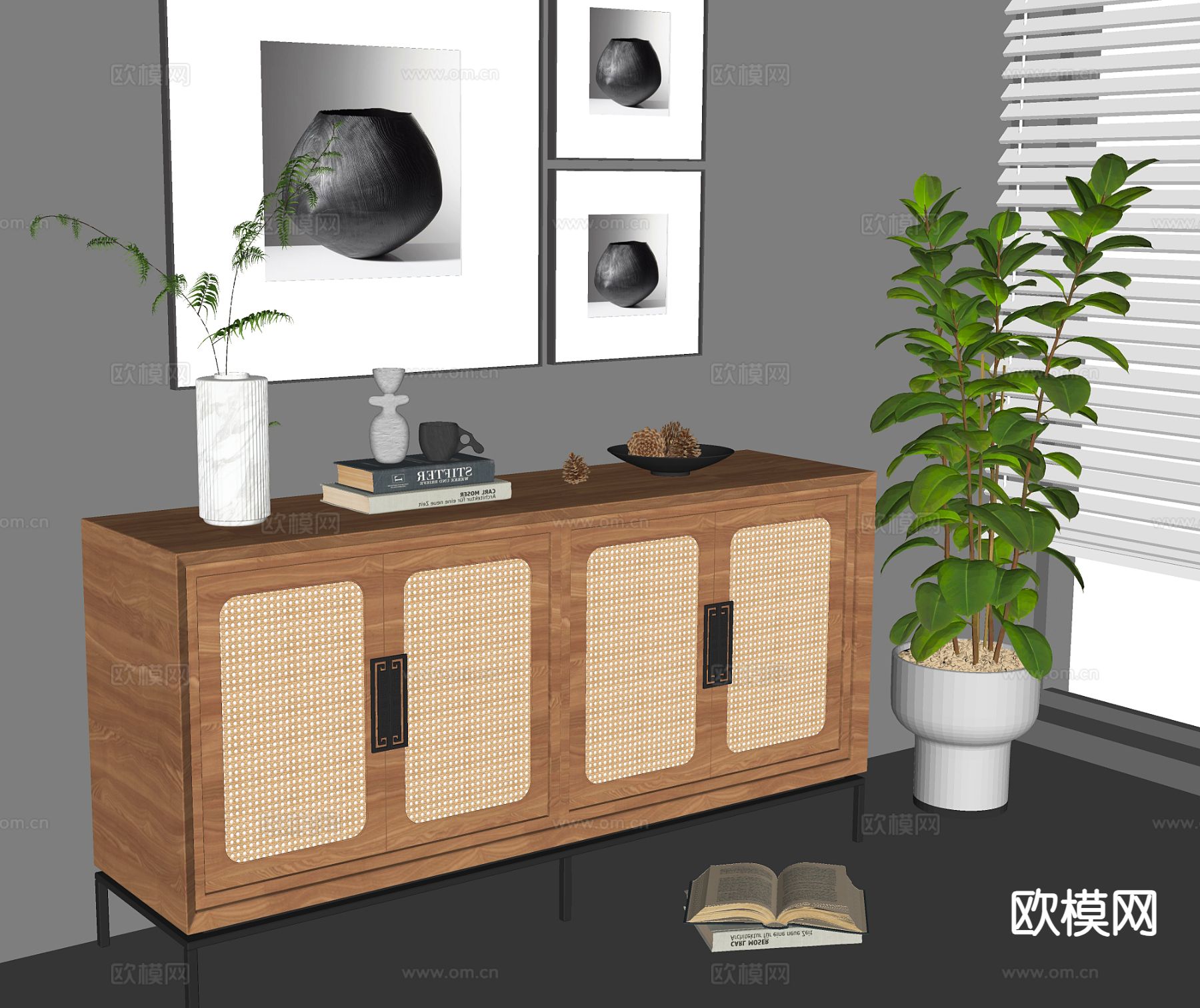 侘寂玄关柜 边柜su模型下载（渲染图1）